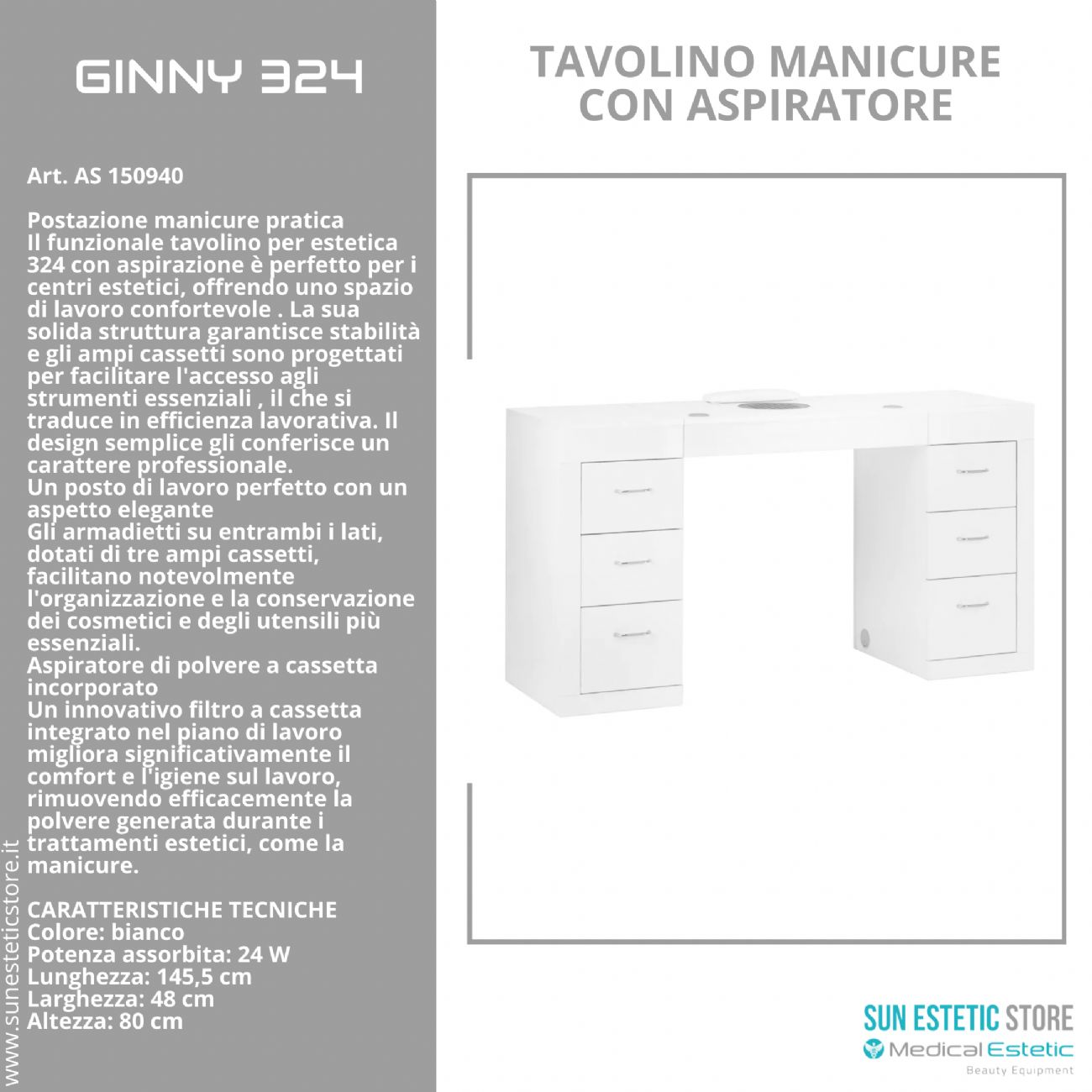 Ginny 324 tavolino manicure con aspiratore