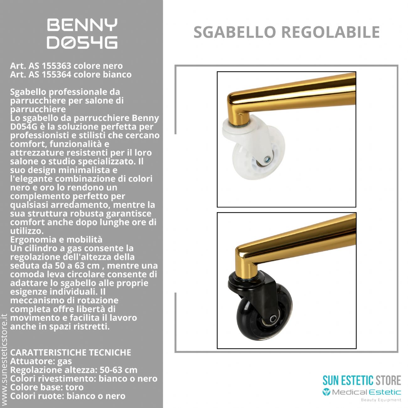 Benny D054G sgabello regolabile per estetica parrucchiere