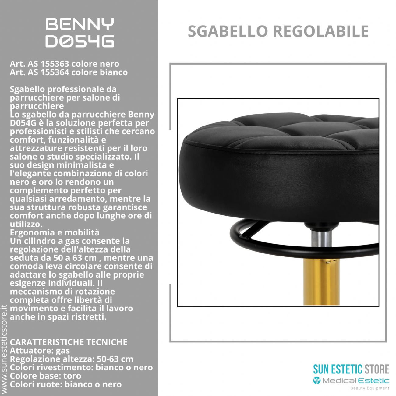 Benny D054G sgabello regolabile per estetica parrucchiere