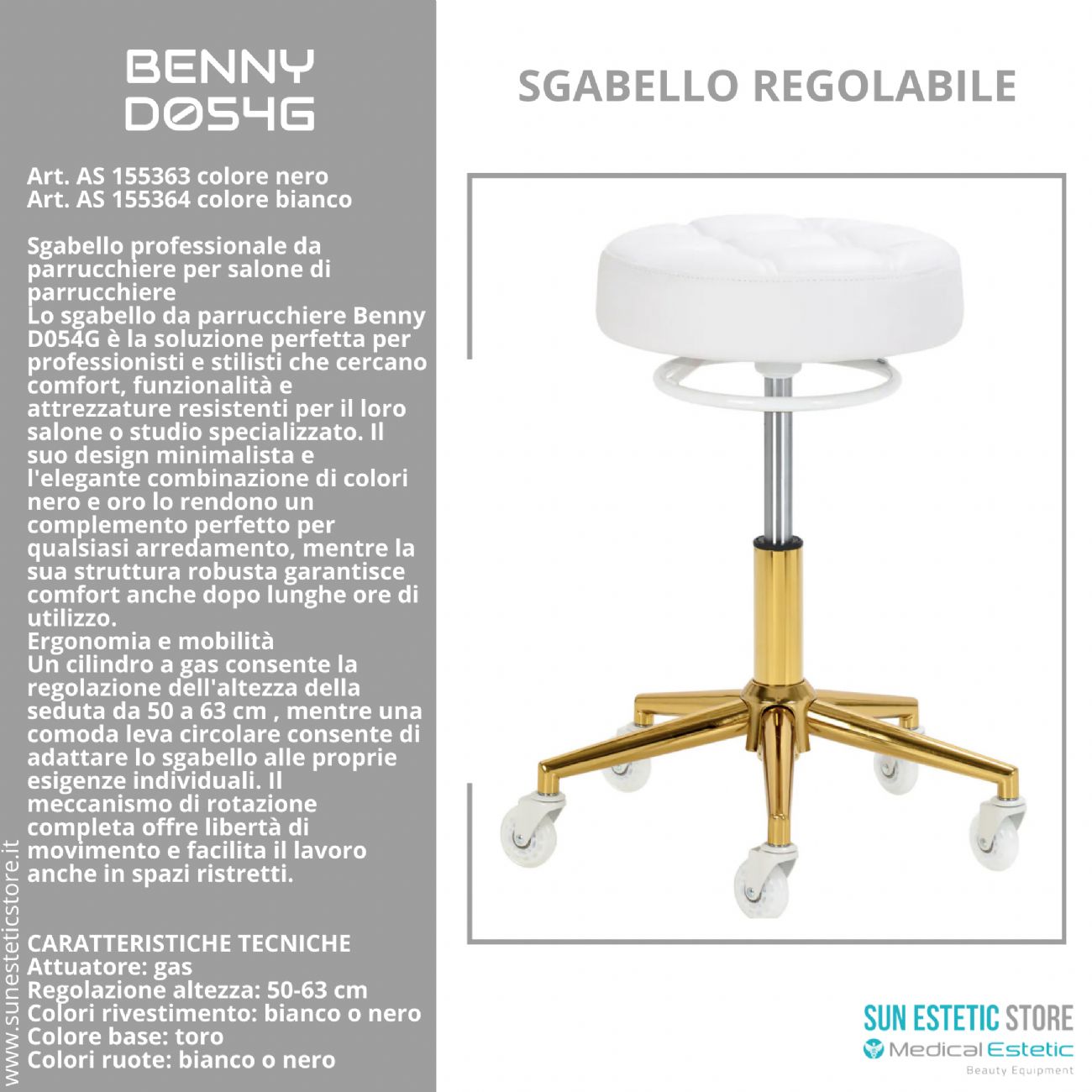 Benny D054G sgabello regolabile per estetica parrucchiere
