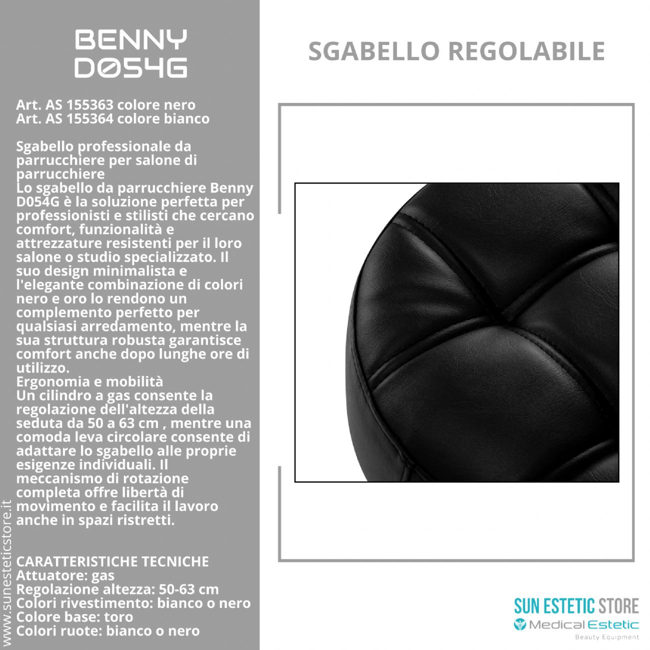 Benny D054G sgabello regolabile per estetica parrucchiere