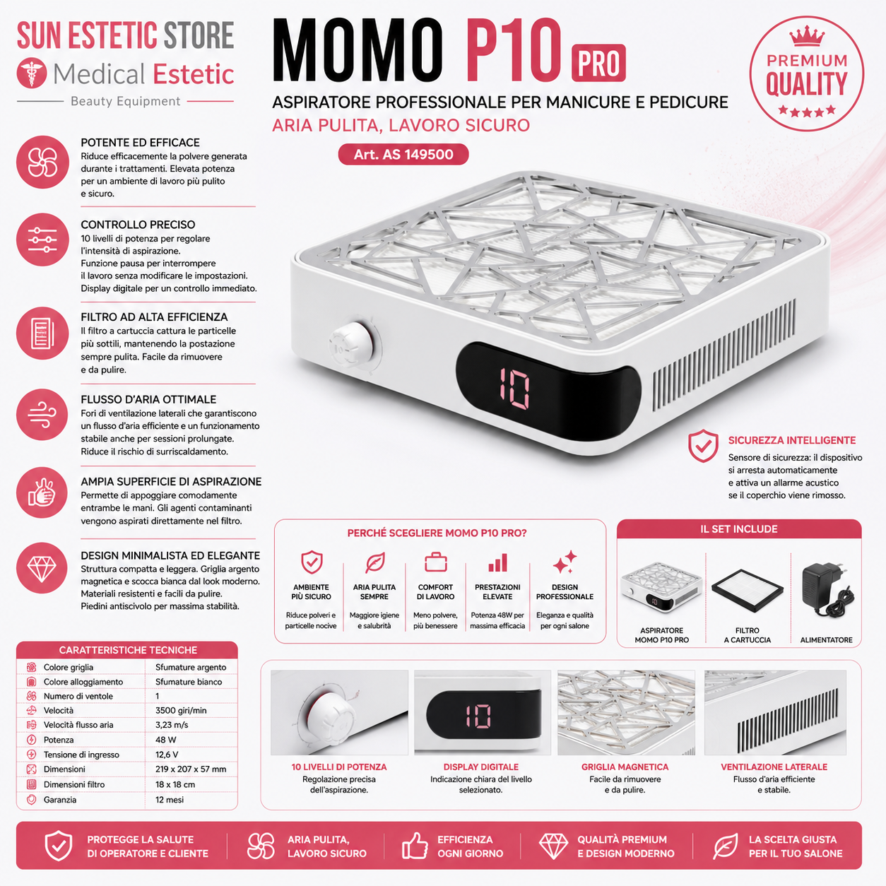 Momo P10 Pro aspiratore manicure nails