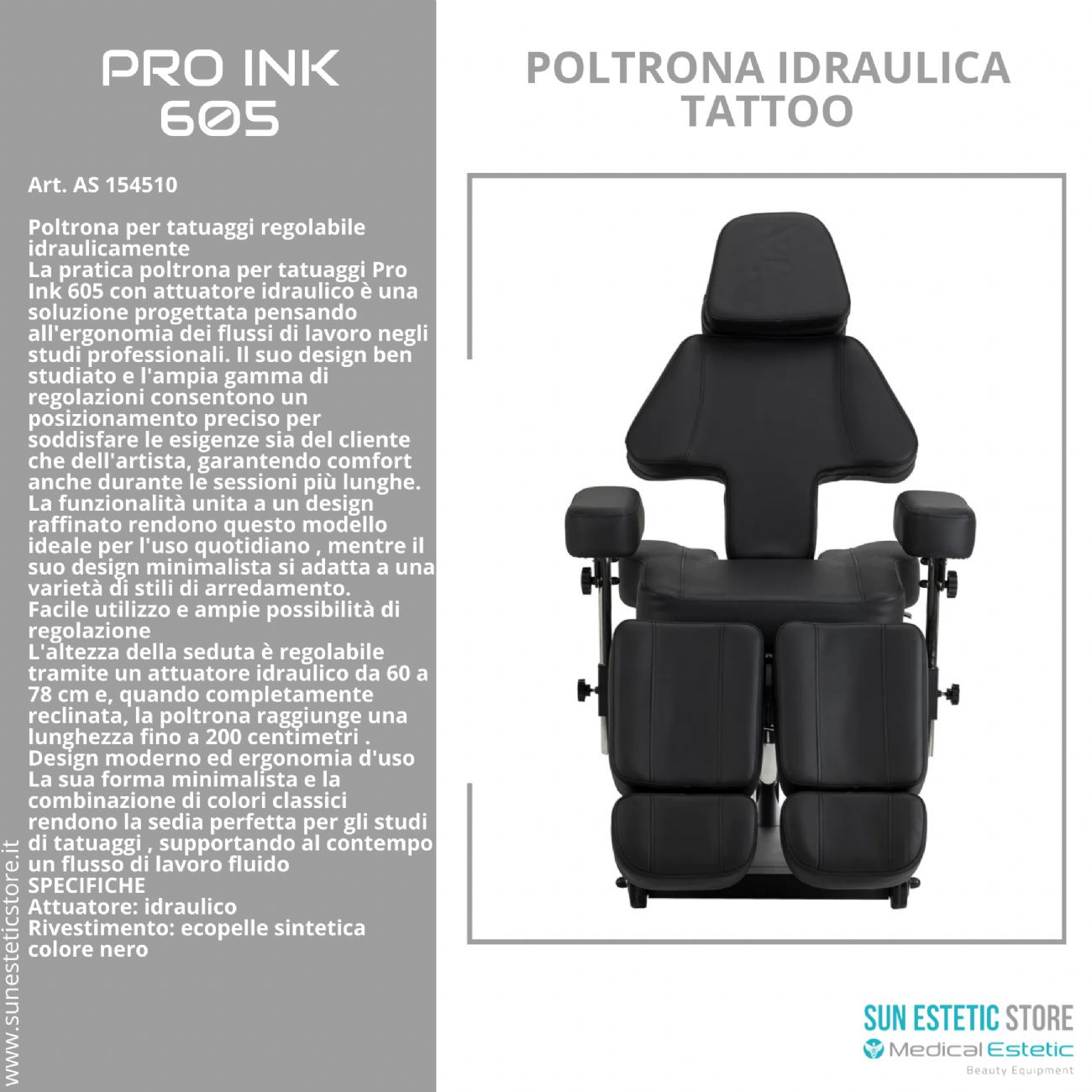 Pro Ink 605 poltrona tattoo regolabile idraulica