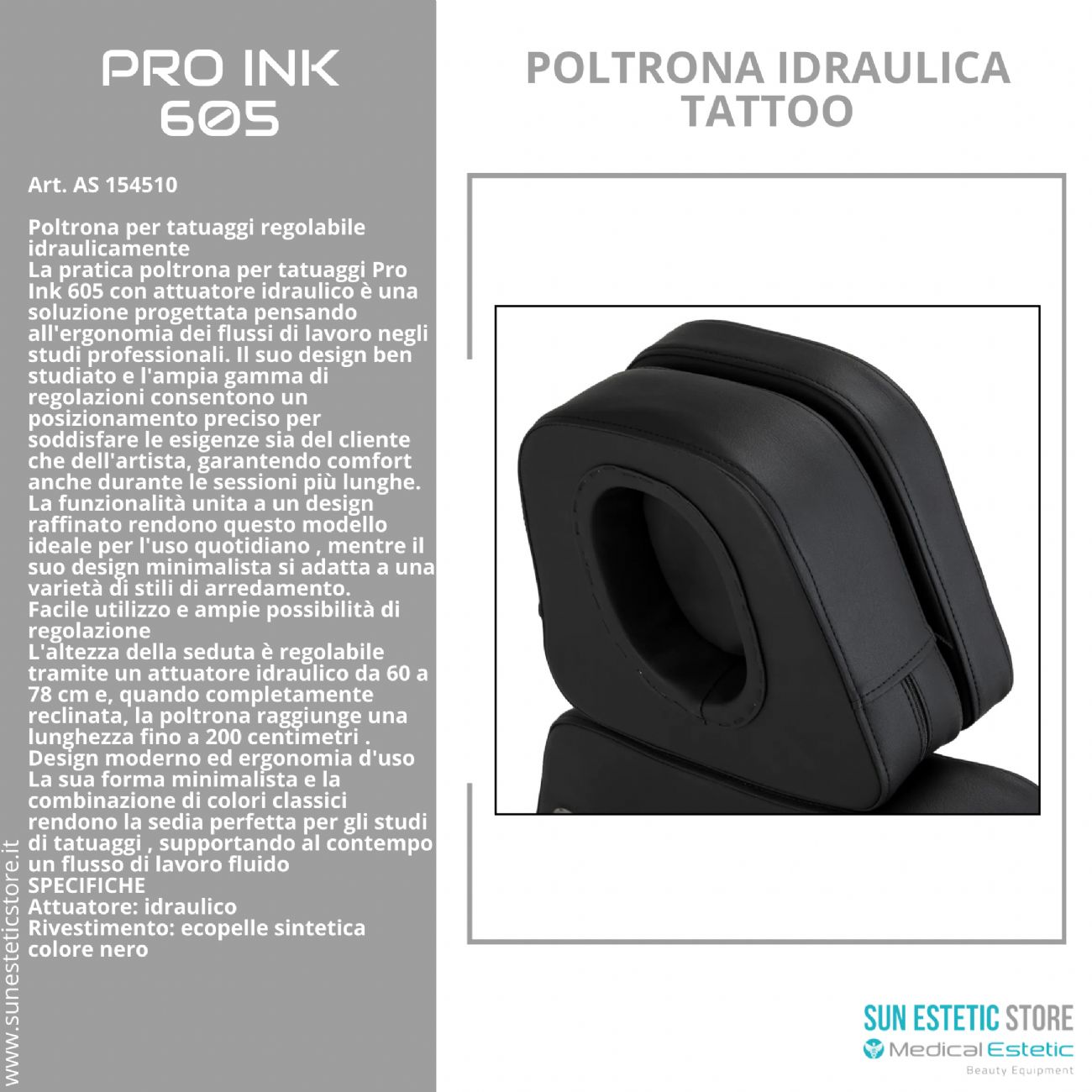 Pro Ink 605 poltrona tattoo regolabile idraulica