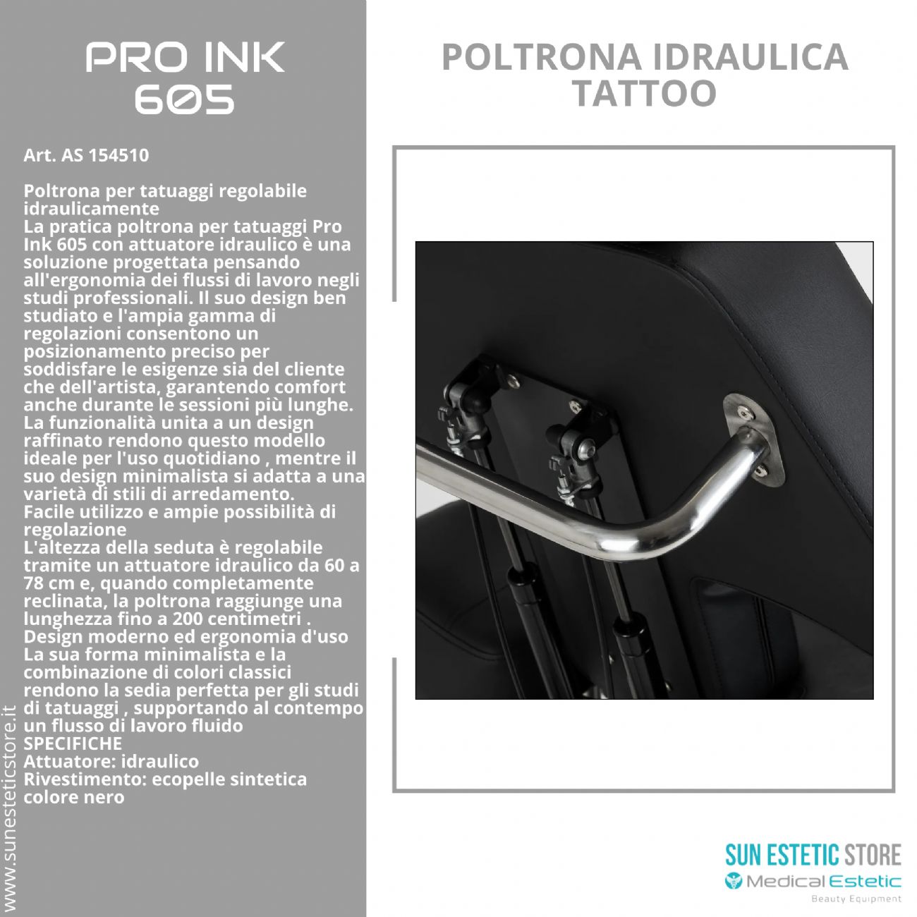 Pro Ink 605 poltrona tattoo regolabile idraulica