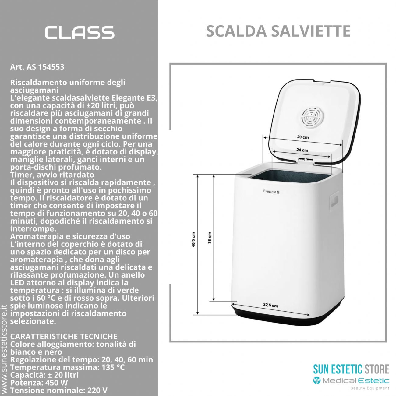 Class scaldasalviette 20 lt con aromaterapia