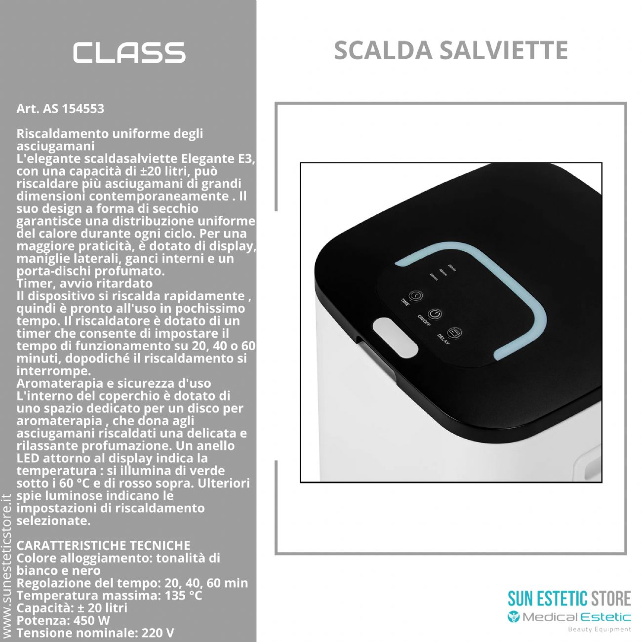 Class scaldasalviette 20 lt con aromaterapia
