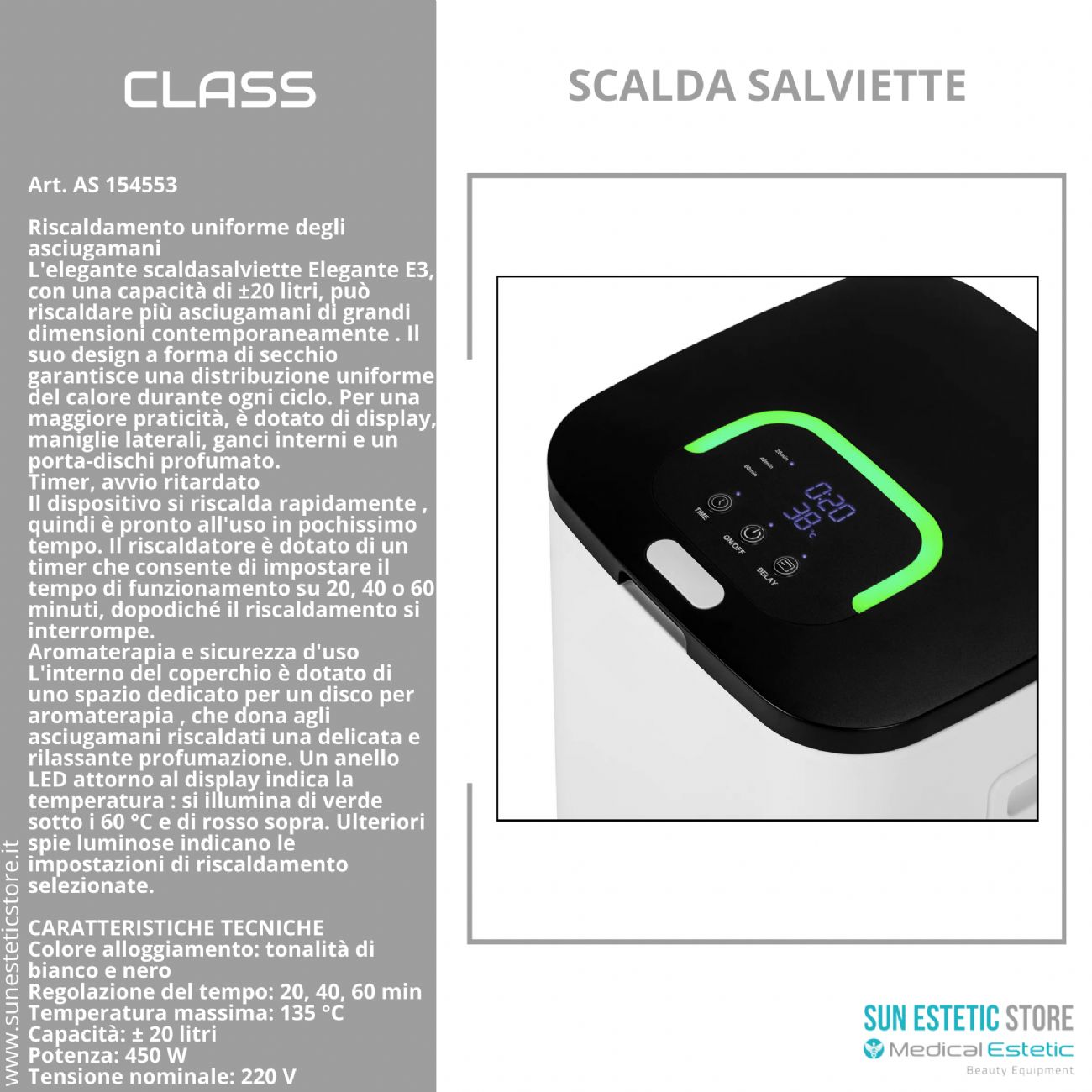 Class scaldasalviette 20 lt con aromaterapia