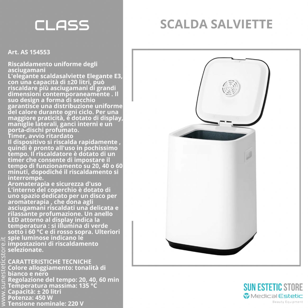 Class scaldasalviette 20 lt con aromaterapia