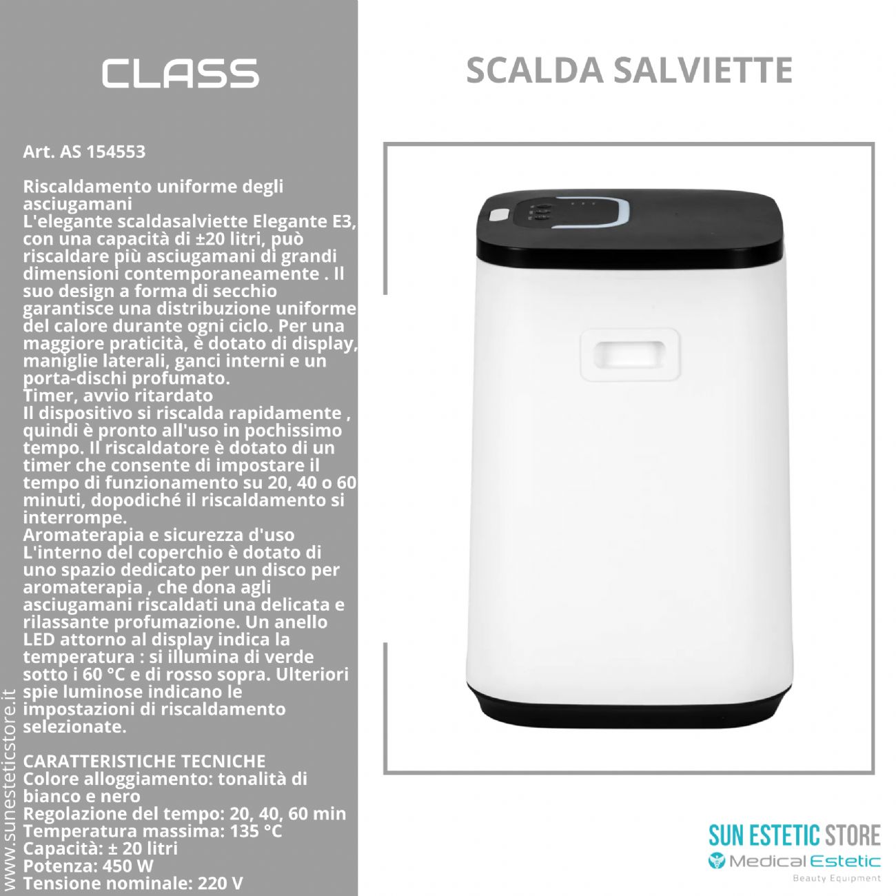 Class scaldasalviette 20 lt con aromaterapia