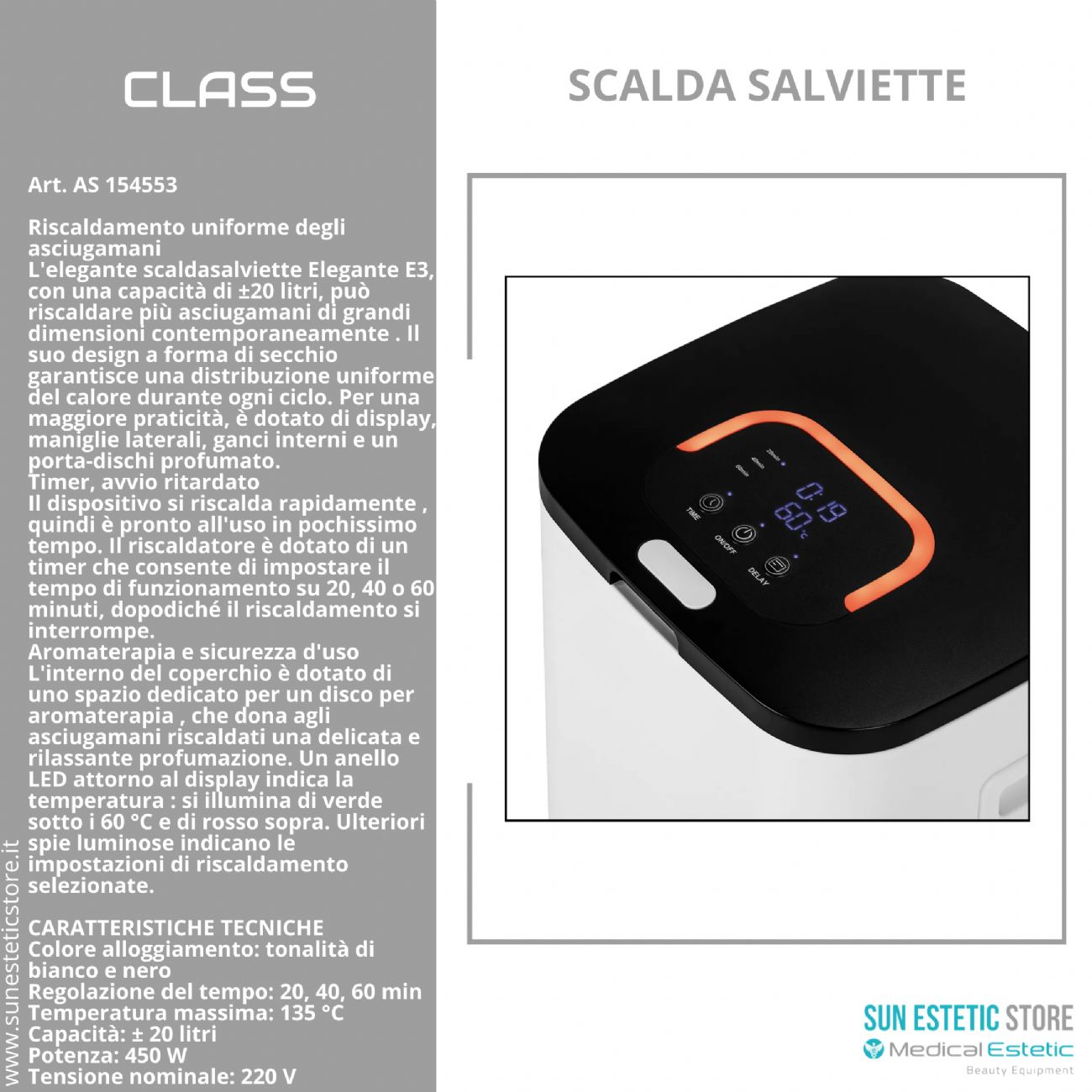 Class scaldasalviette 20 lt con aromaterapia