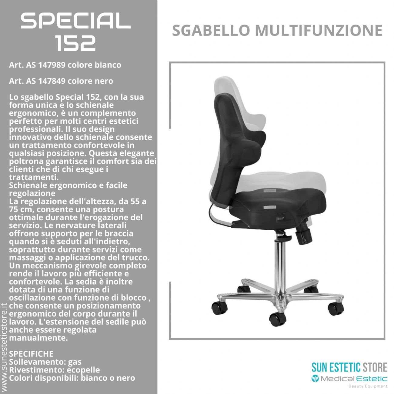 Special 152 sgabello multifunzionale con schienale estetica