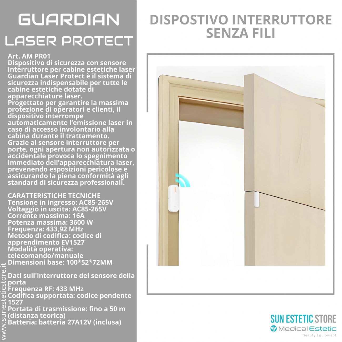 Guardian Laser Protect dispositivo sicurezza porta cabina estetica