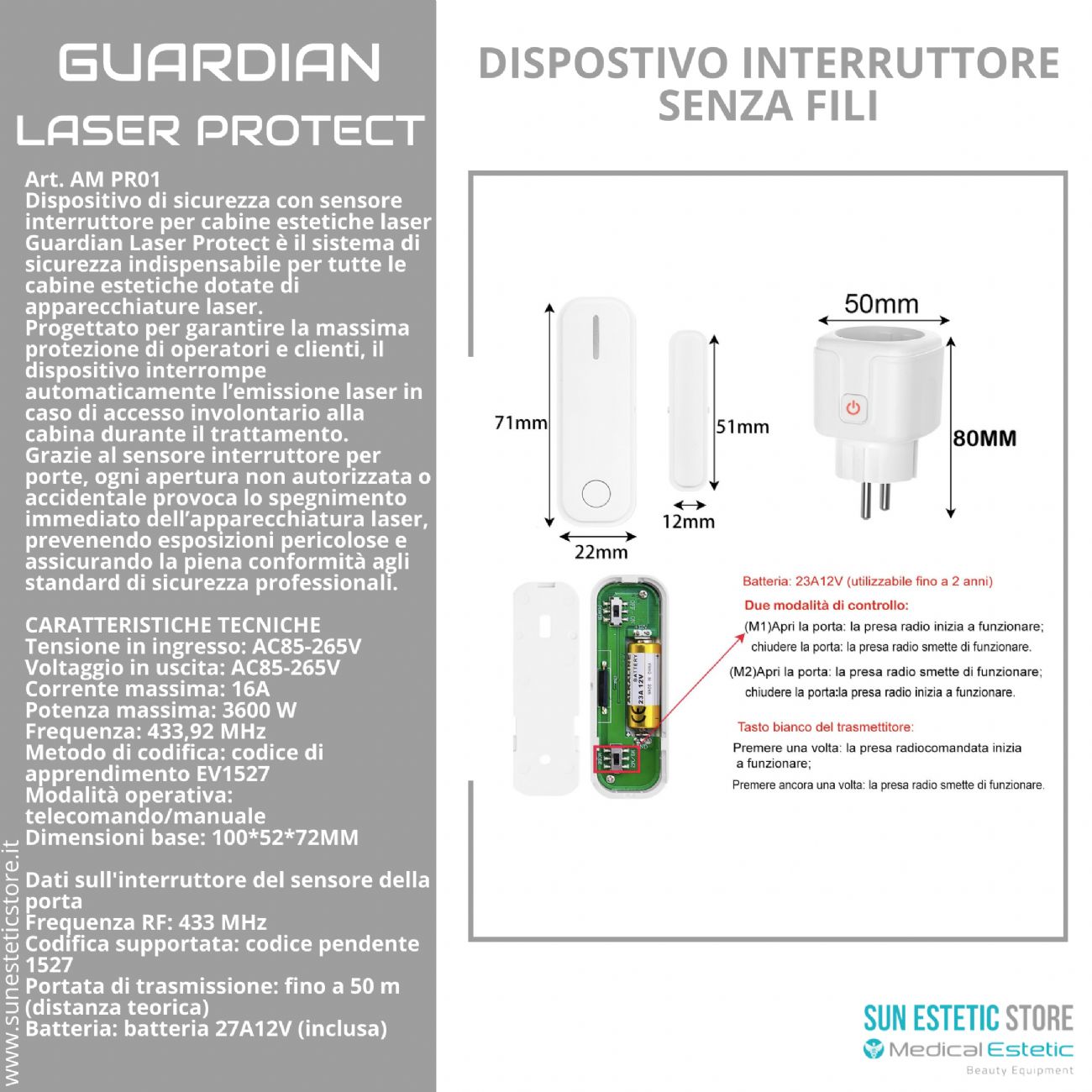 Guardian Laser Protect dispositivo sicurezza porta cabina estetica
