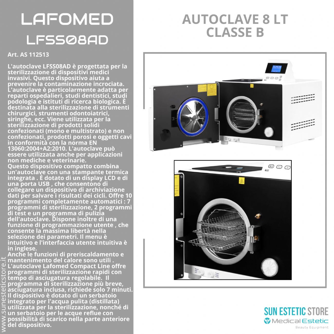 Lafomed LFSS08AD autoclave 8 lt sterilizzazione classe B