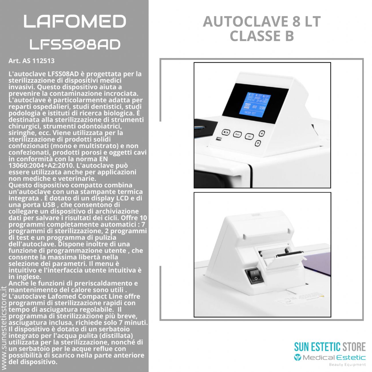 Lafomed LFSS08AD autoclave 8 lt sterilizzazione classe B