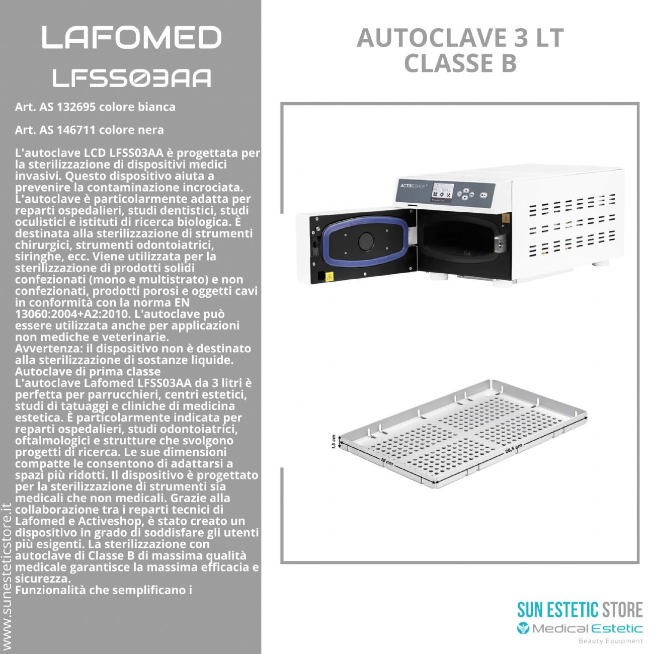 Lafomed LFSS03AA. autoclave 3 lt classe B