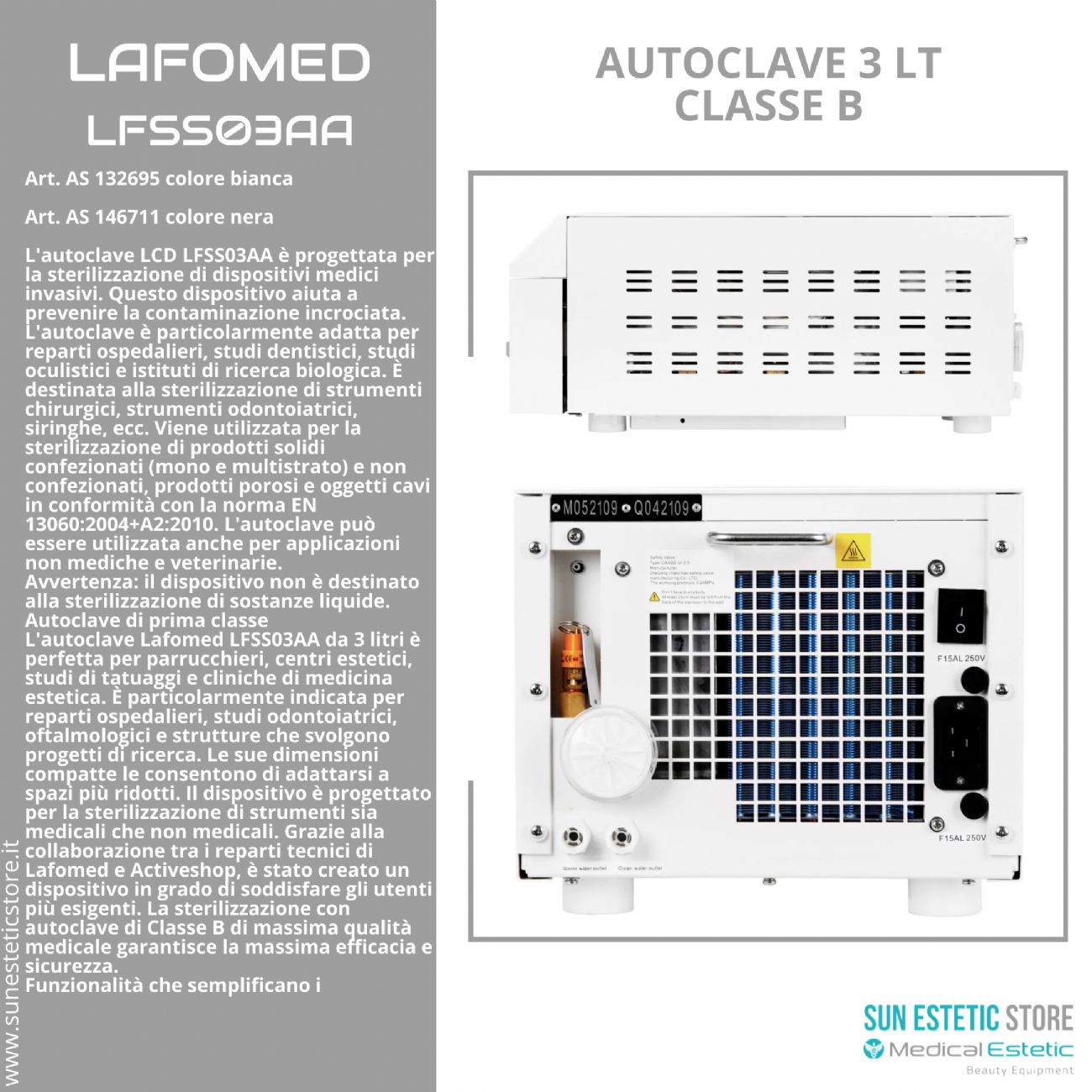 Lafomed LFSS03AA. autoclave 3 lt classe B