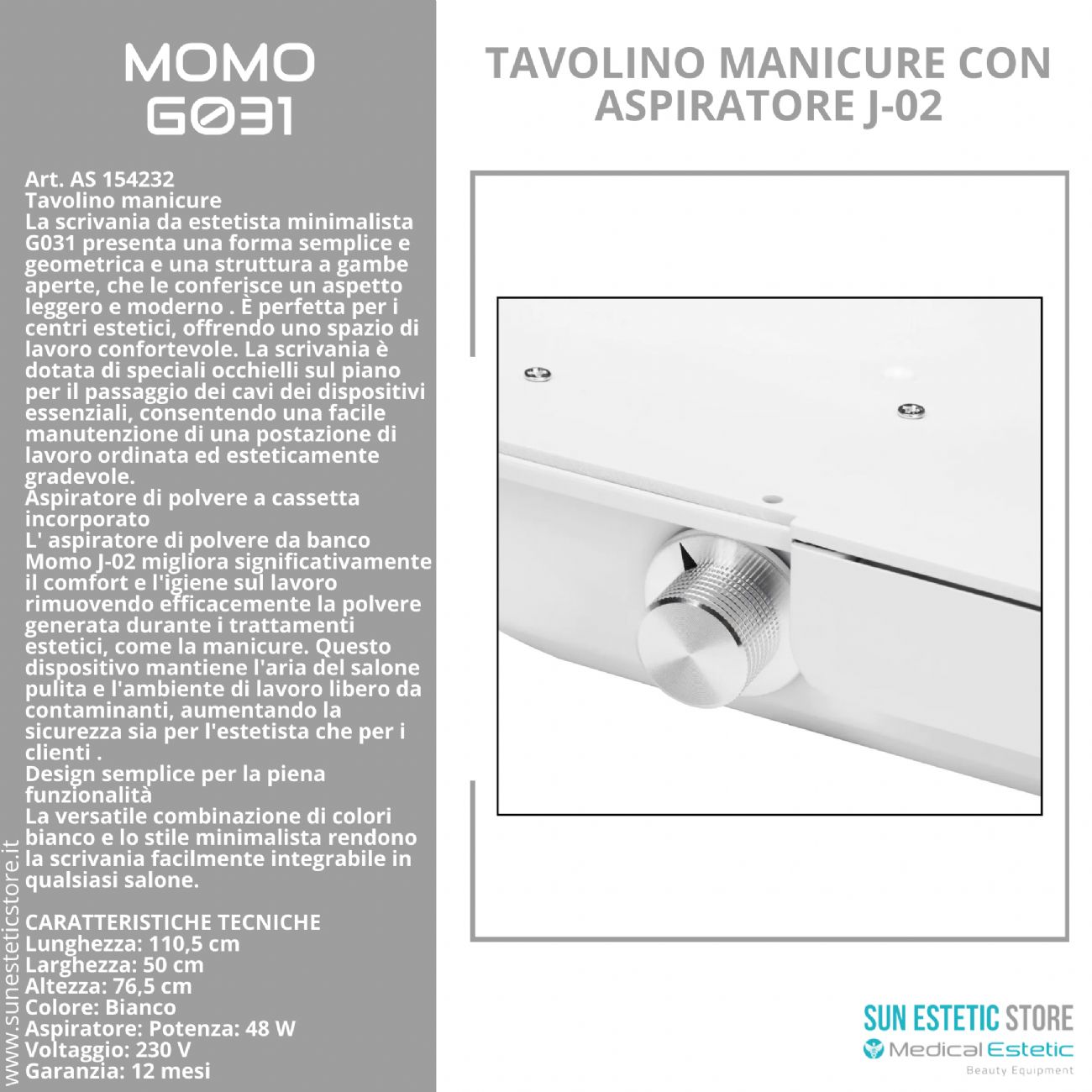 Momo G031 tavolo manicure con aspiratore