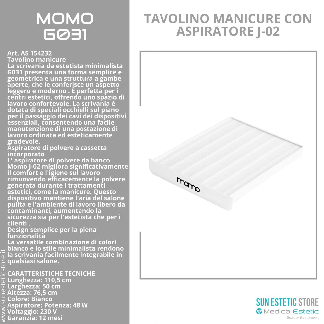 Momo G031 tavolo manicure con aspiratore