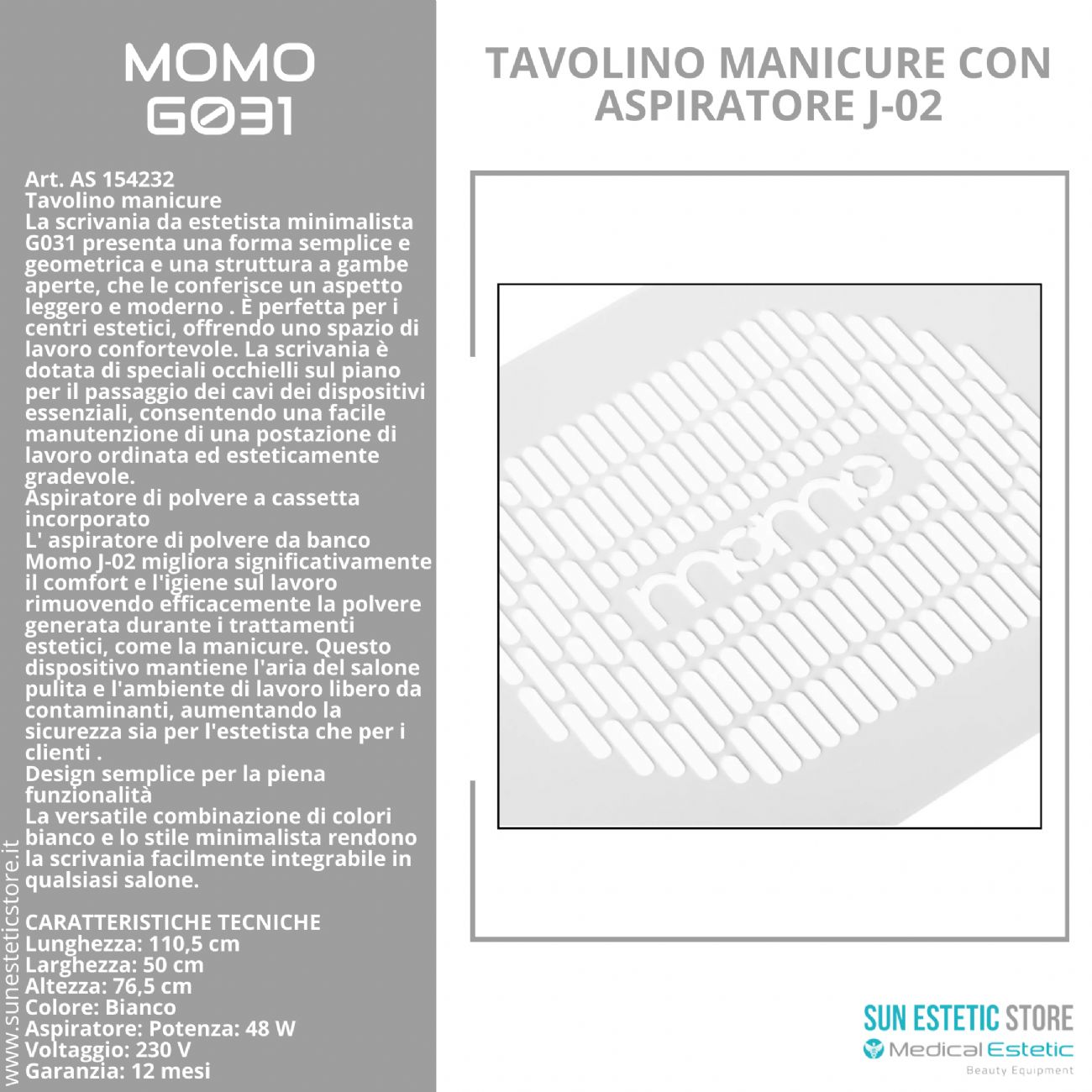 Momo G031 tavolo manicure con aspiratore