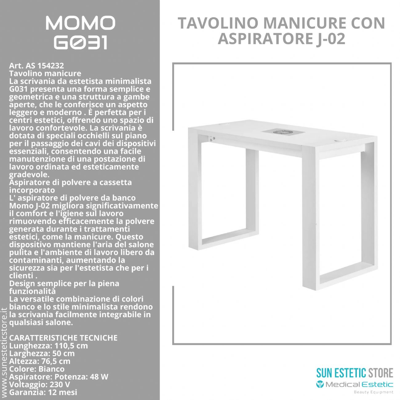 Momo G031 tavolo manicure con aspiratore