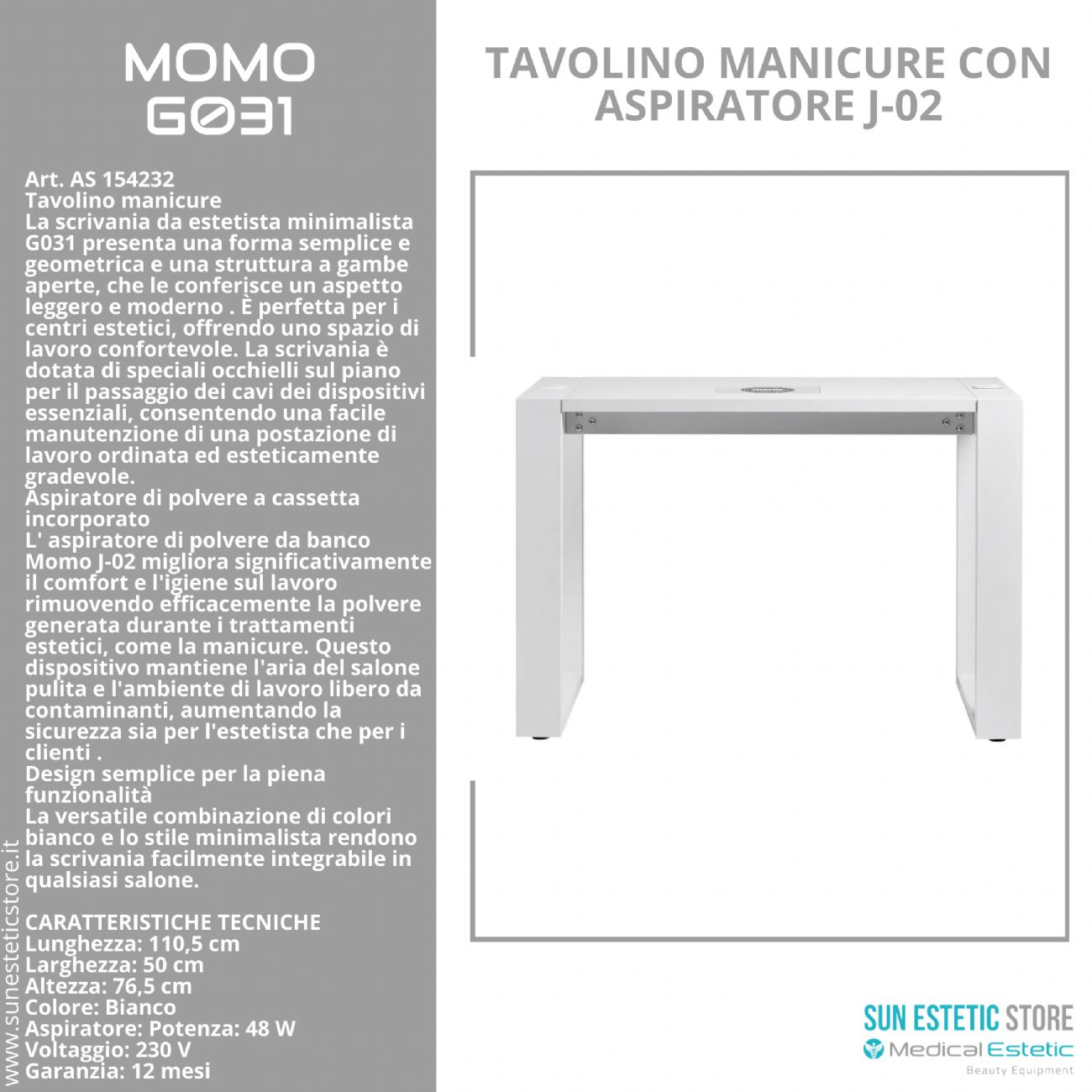 Momo G031 tavolo manicure con aspiratore