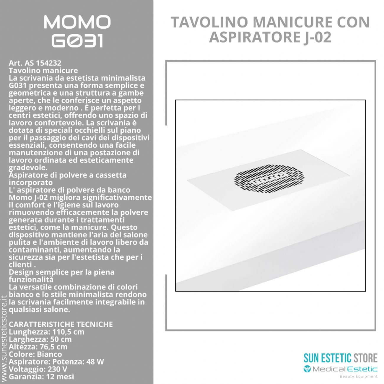 Momo G031 tavolo manicure con aspiratore