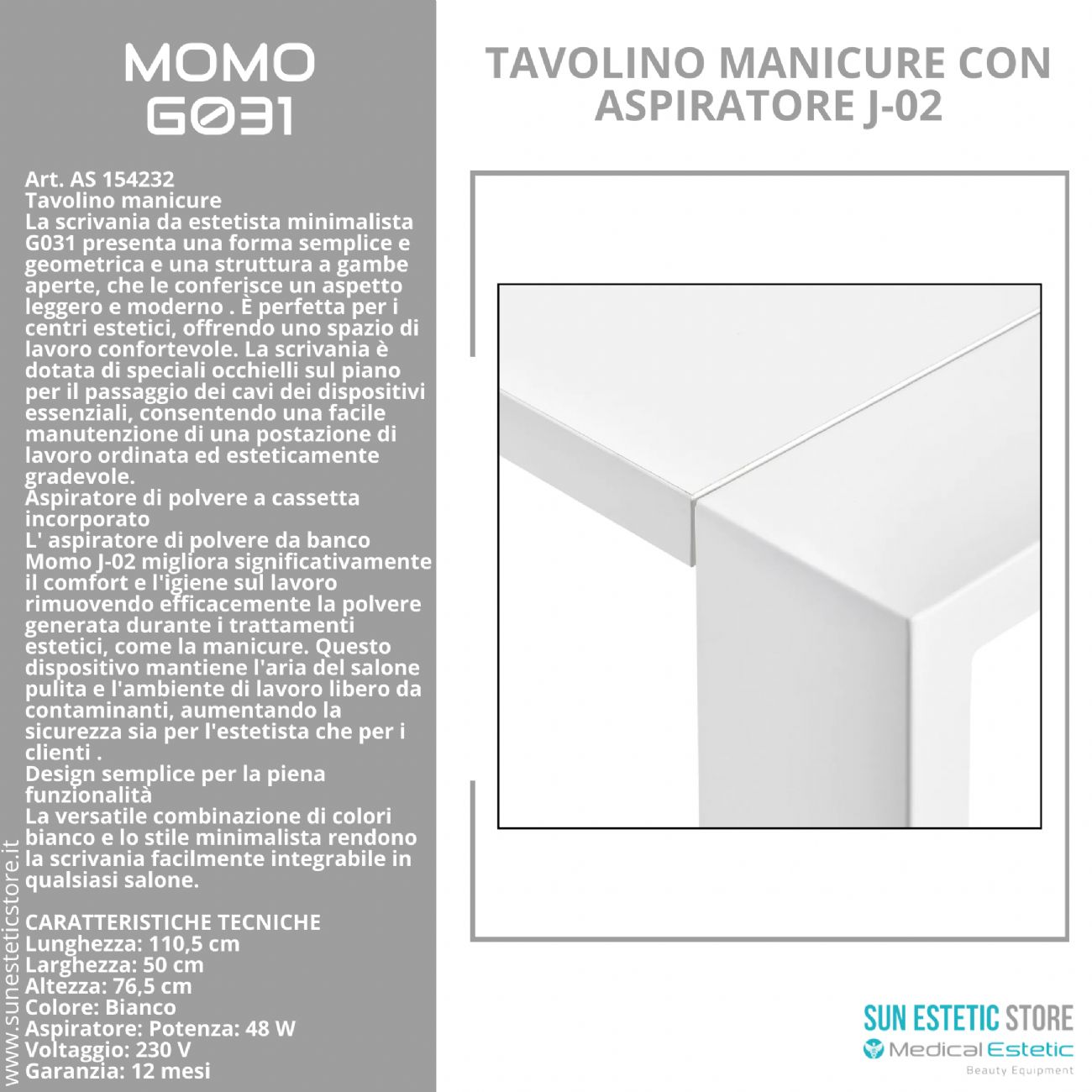 Momo G031 tavolo manicure con aspiratore