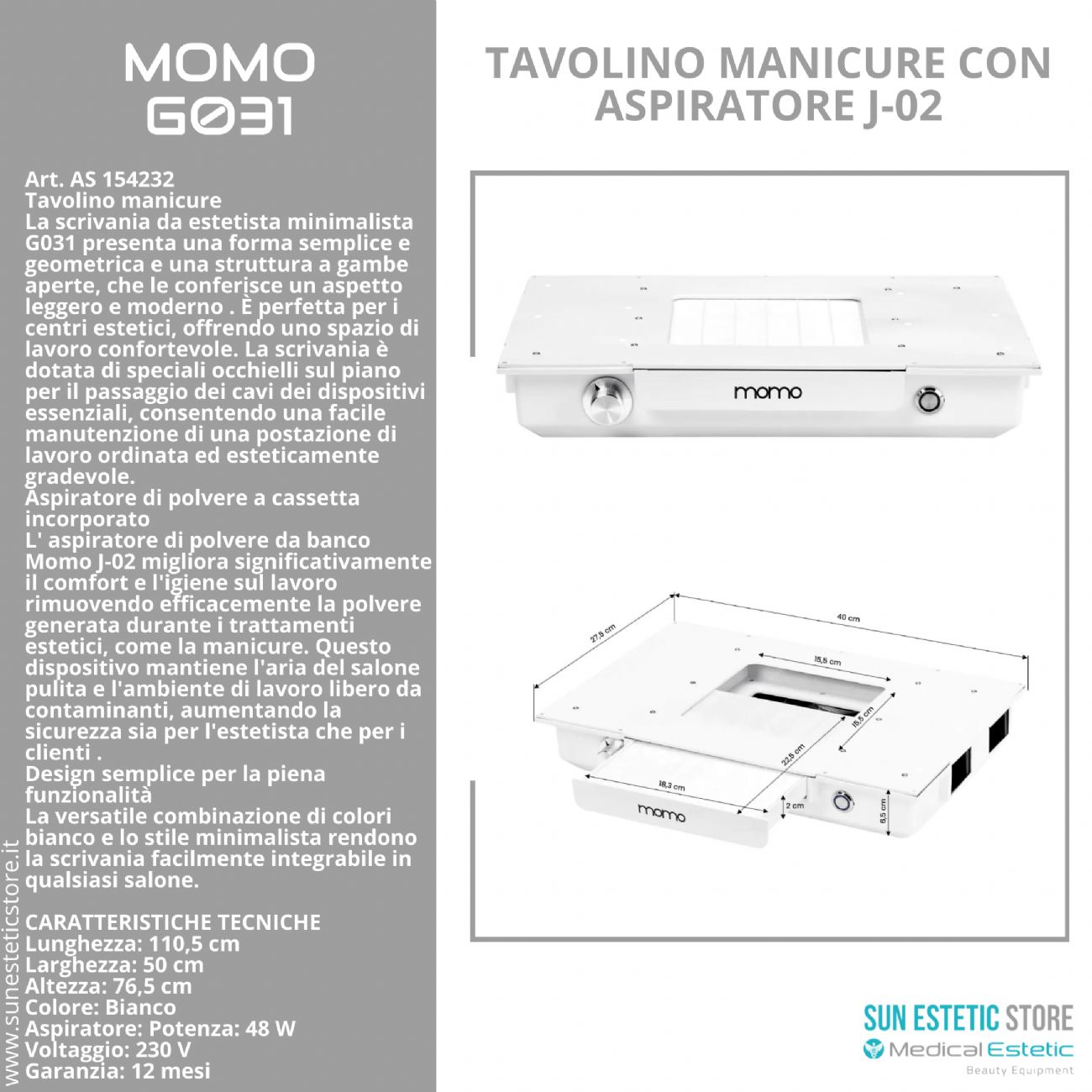 Momo G031 tavolo manicure con aspiratore