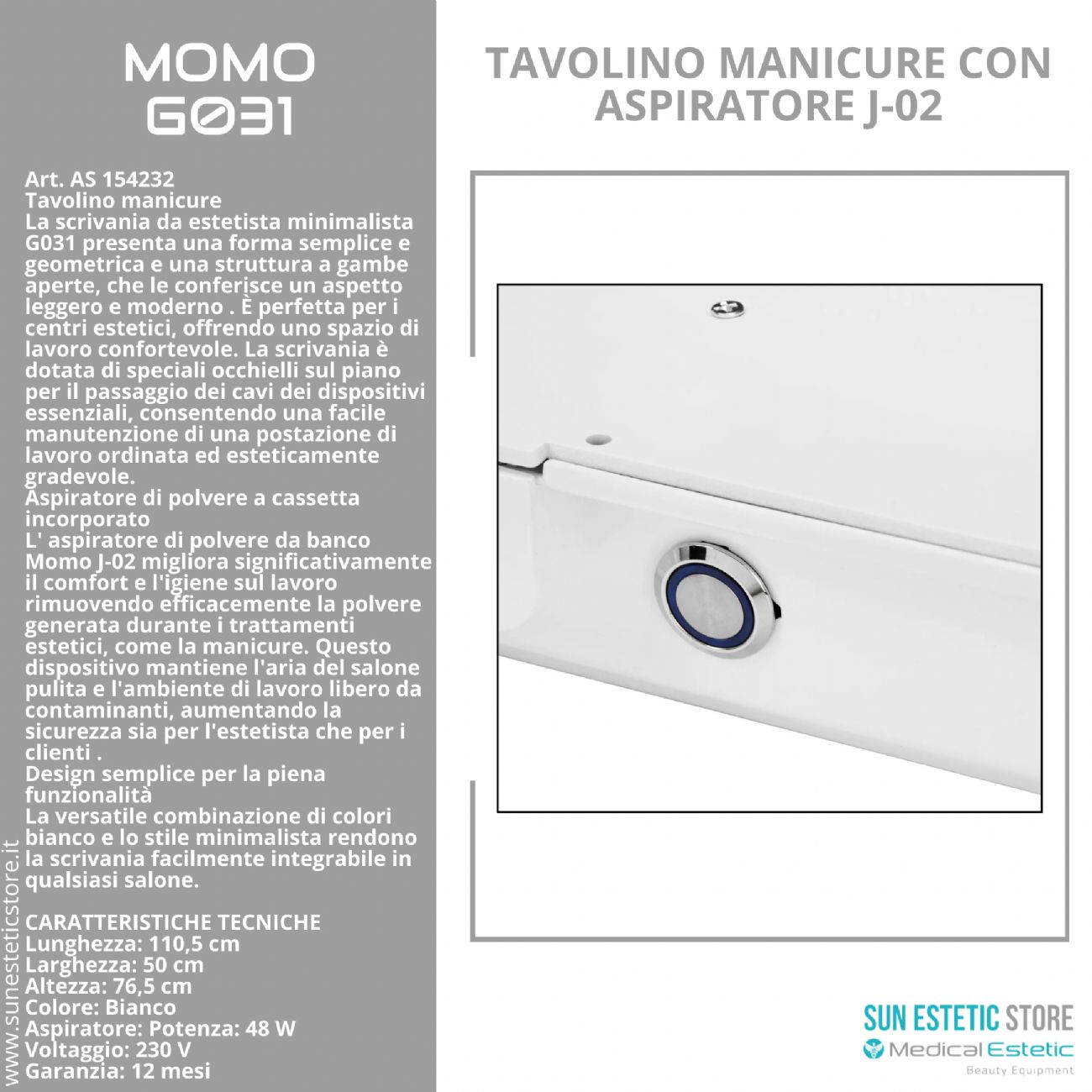 Momo G031 tavolo manicure con aspiratore