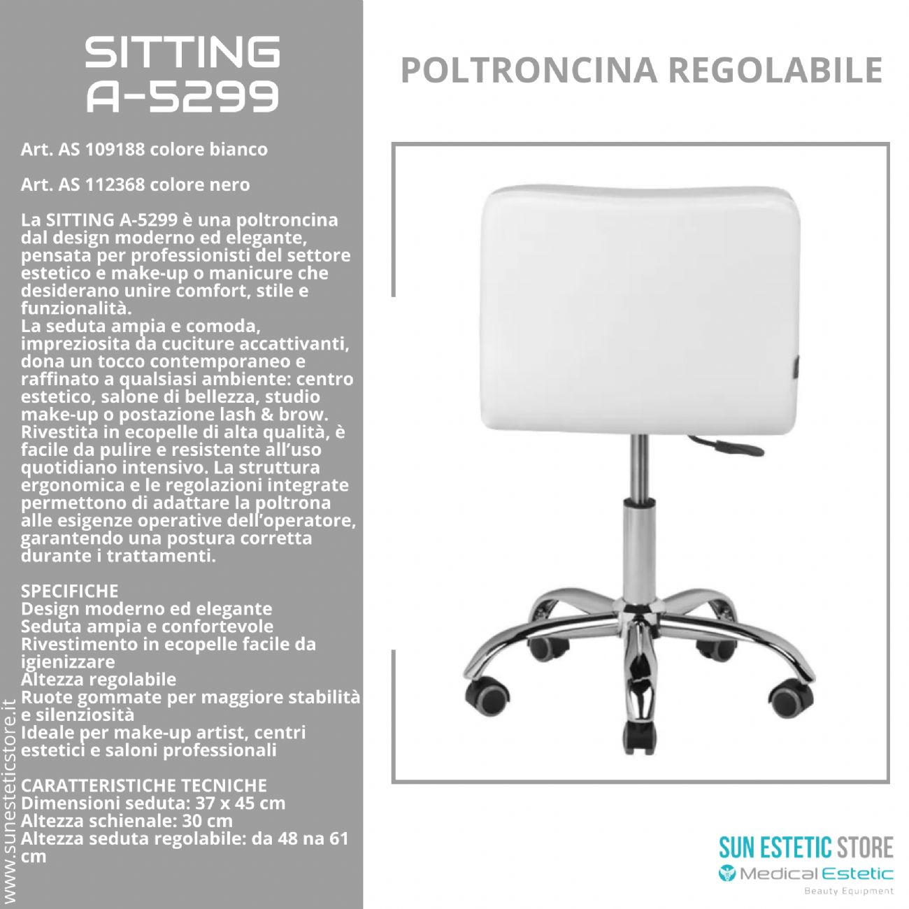 Sitting A-5299 poltroncina regolabile trucco manicure