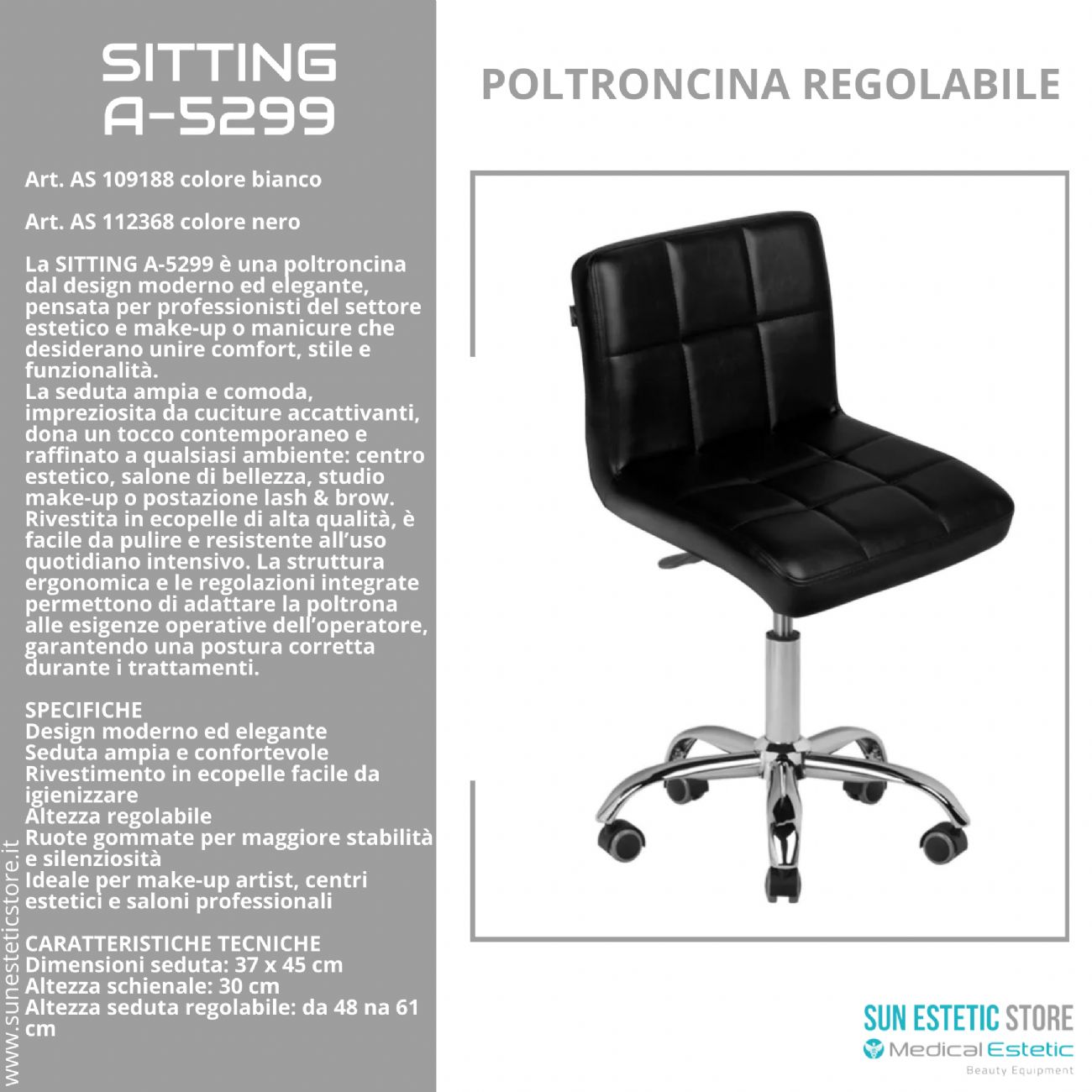 Sitting A-5299 poltroncina regolabile trucco manicure
