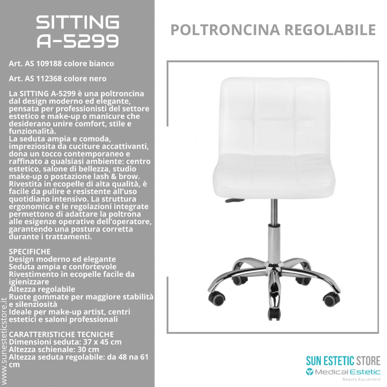 Sitting A-5299 poltroncina regolabile trucco manicure