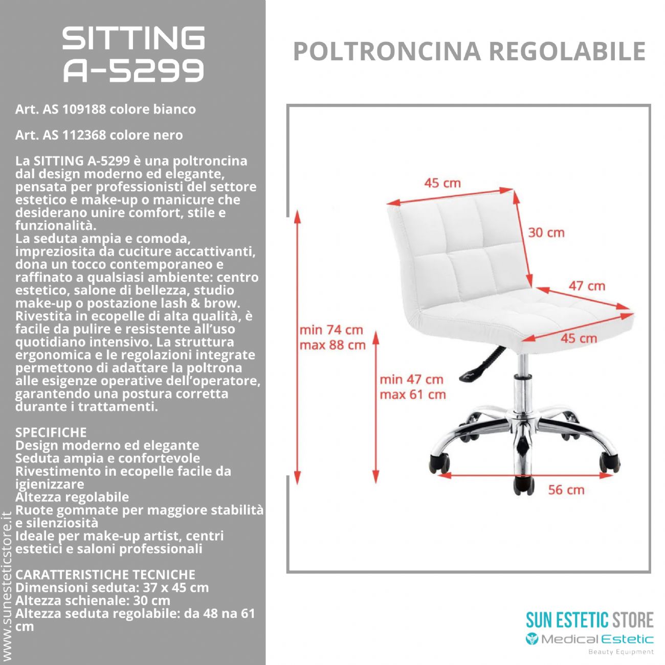 Sitting A-5299 poltroncina regolabile trucco manicure