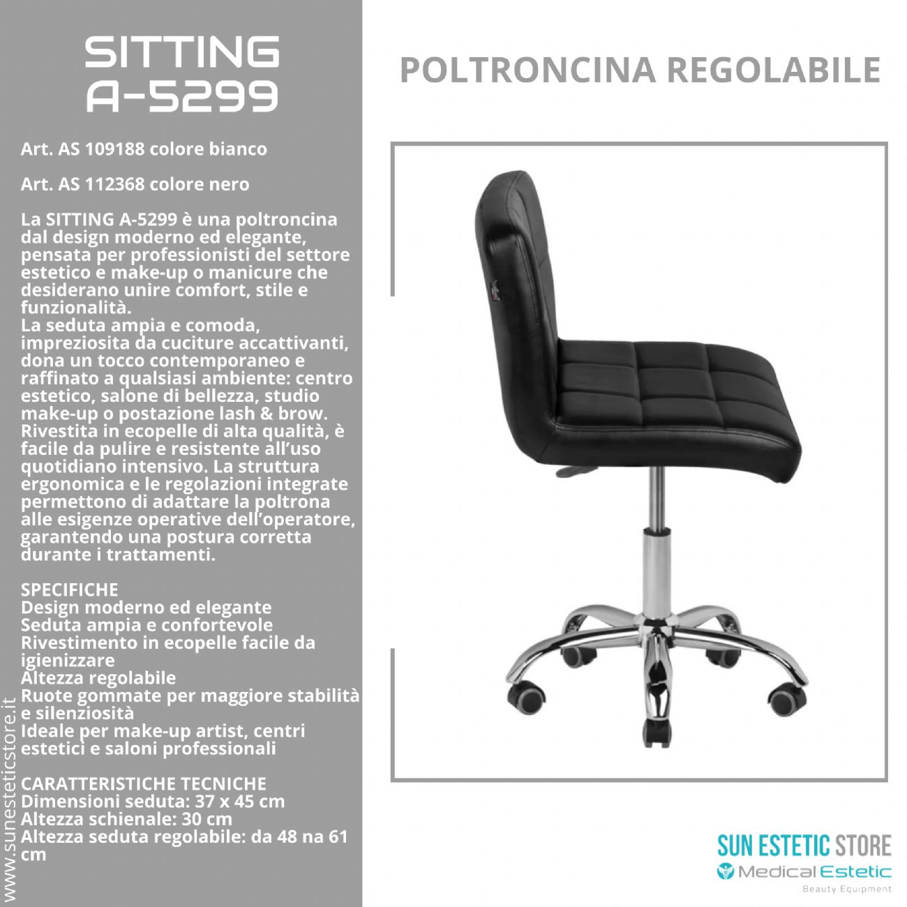 Sitting A-5299 poltroncina regolabile trucco manicure