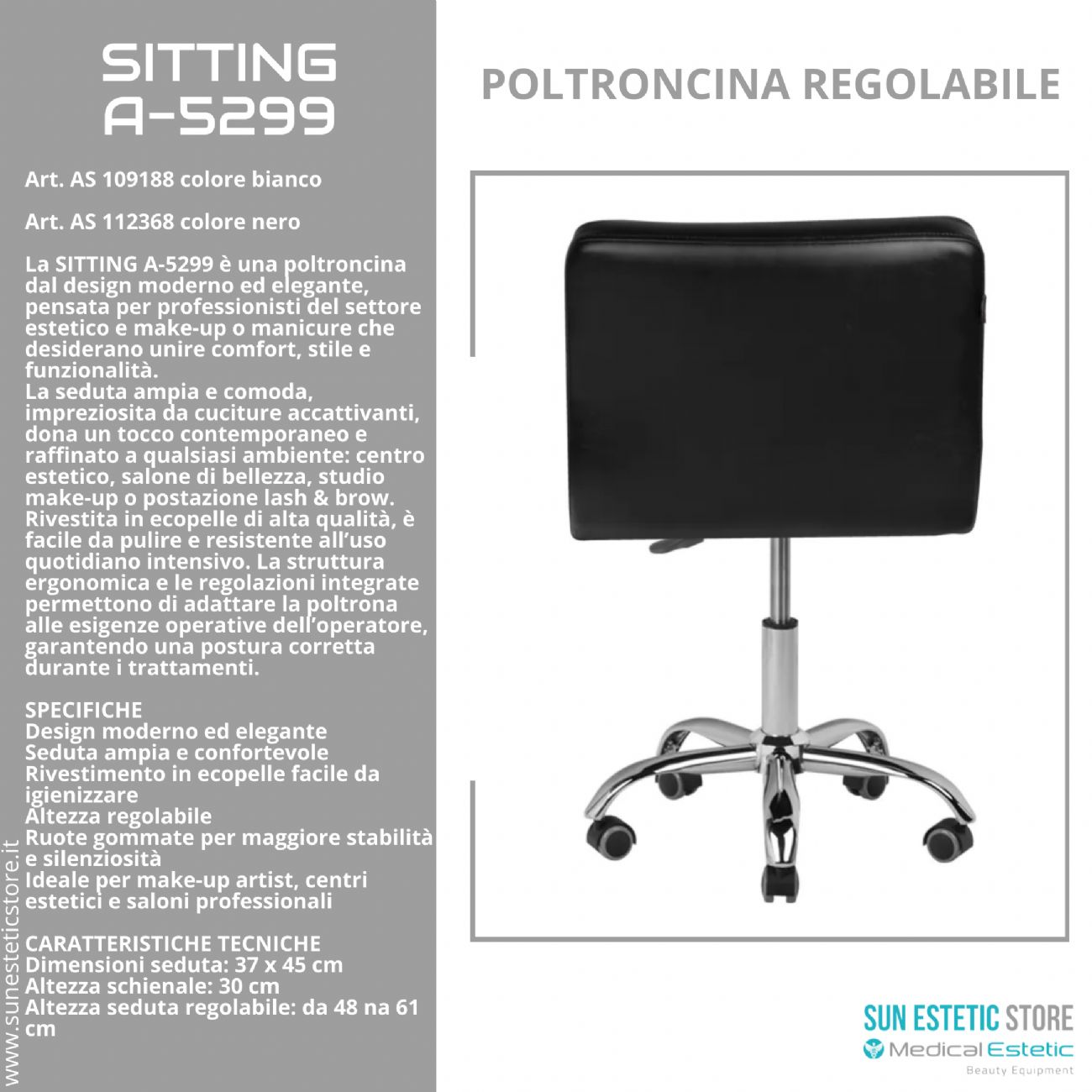 Sitting A-5299 poltroncina regolabile trucco manicure