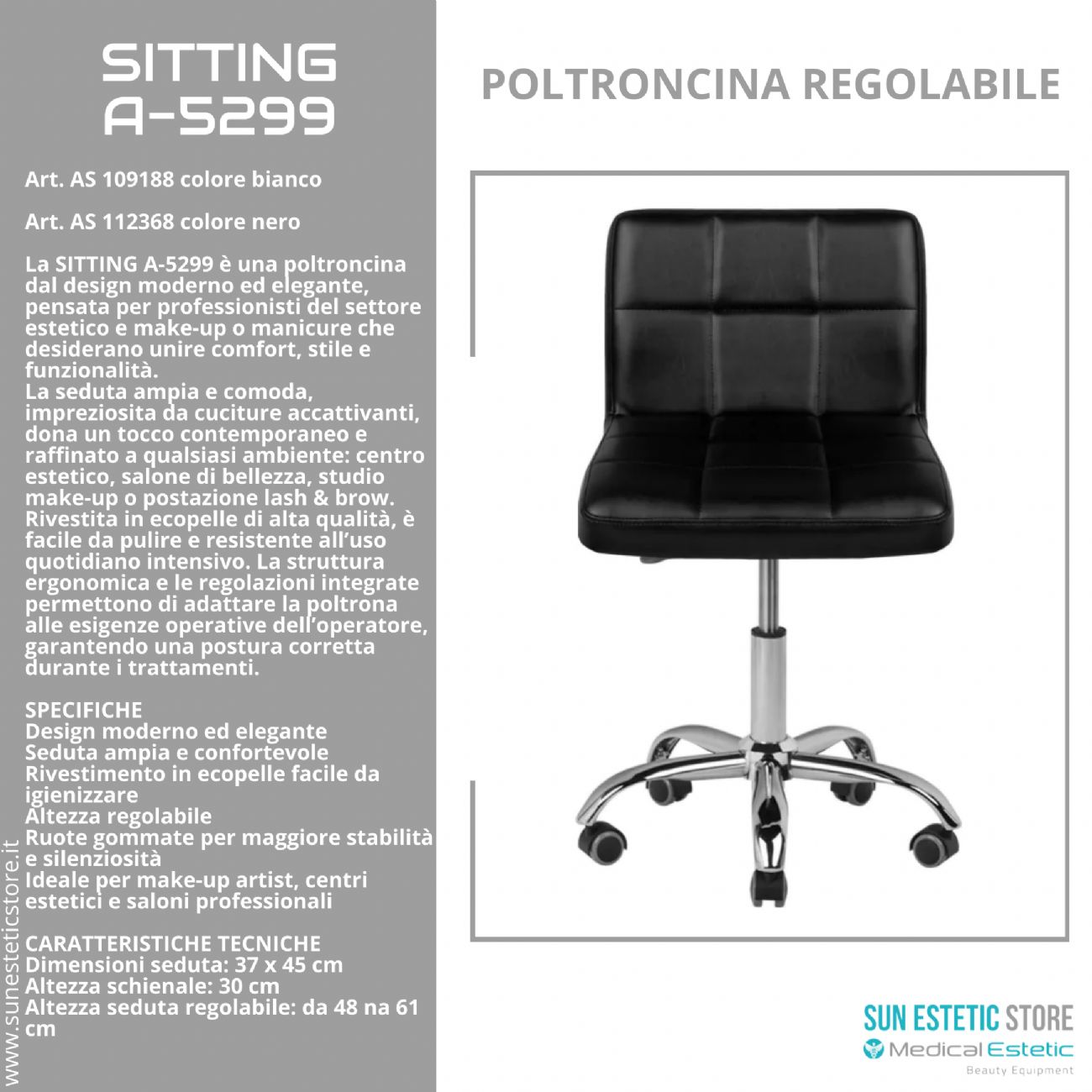 Sitting A-5299 poltroncina regolabile trucco manicure
