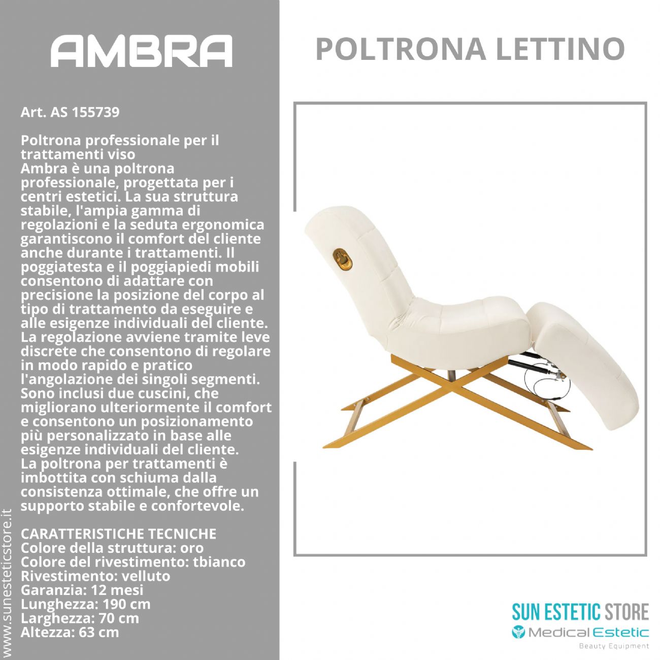 Ambra poltrona lettino trattamenti viso estetica