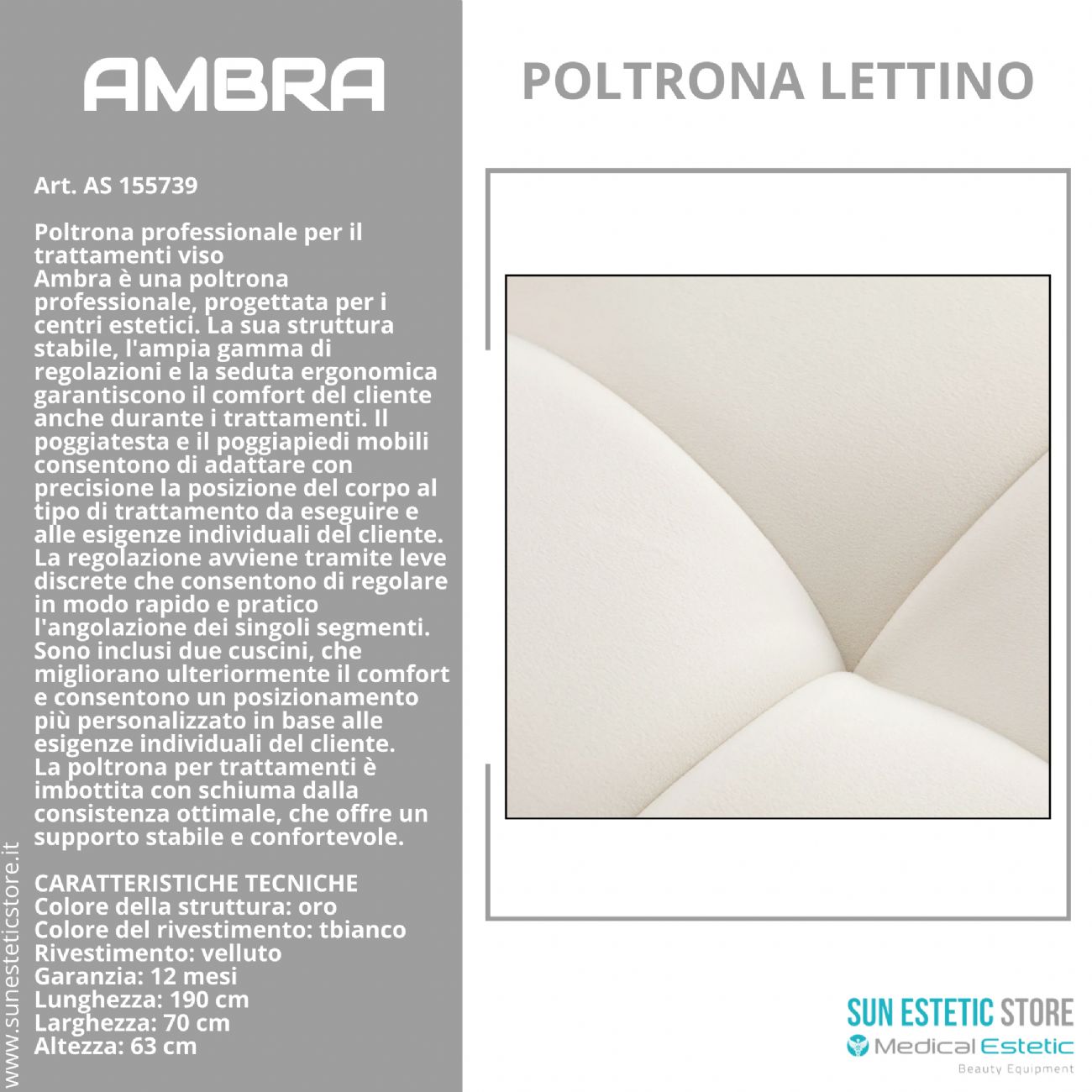 Ambra poltrona lettino trattamenti viso estetica