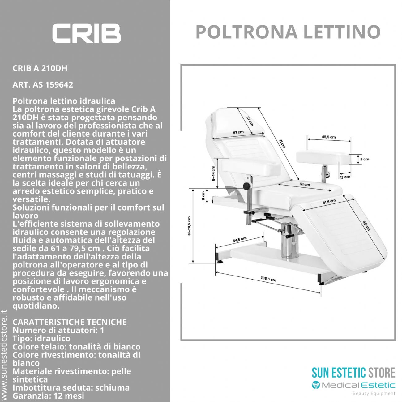 Crib A 210DH poltrona lettino idraulica