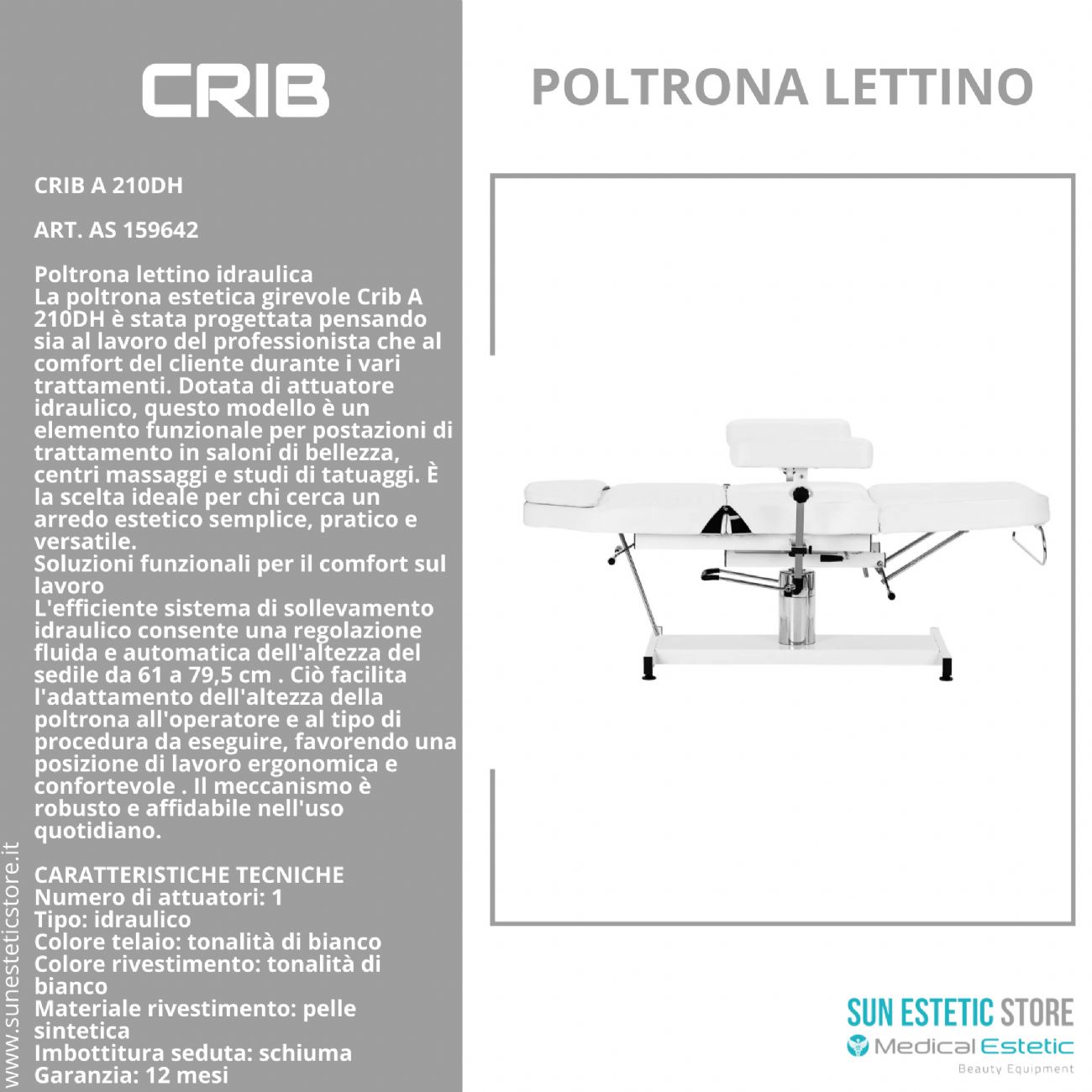 Crib A 210DH poltrona lettino idraulica