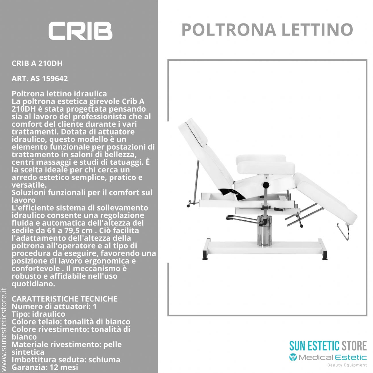 Crib A 210DH poltrona lettino idraulica