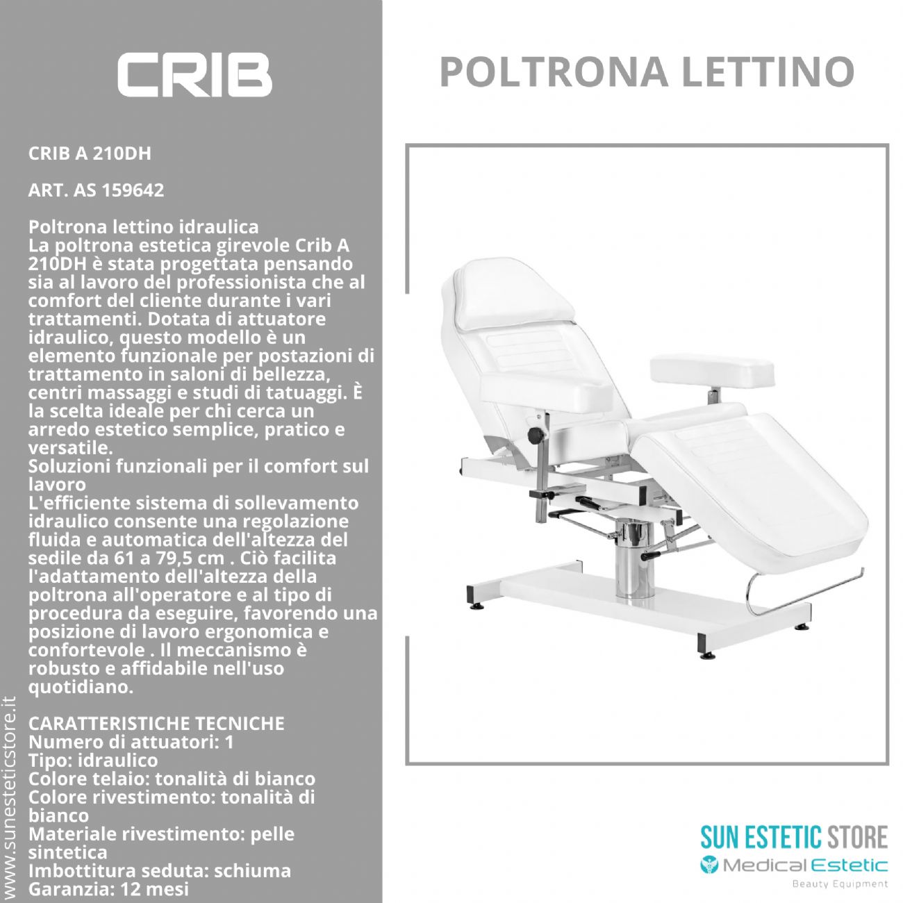 Crib A 210DH poltrona lettino idraulica