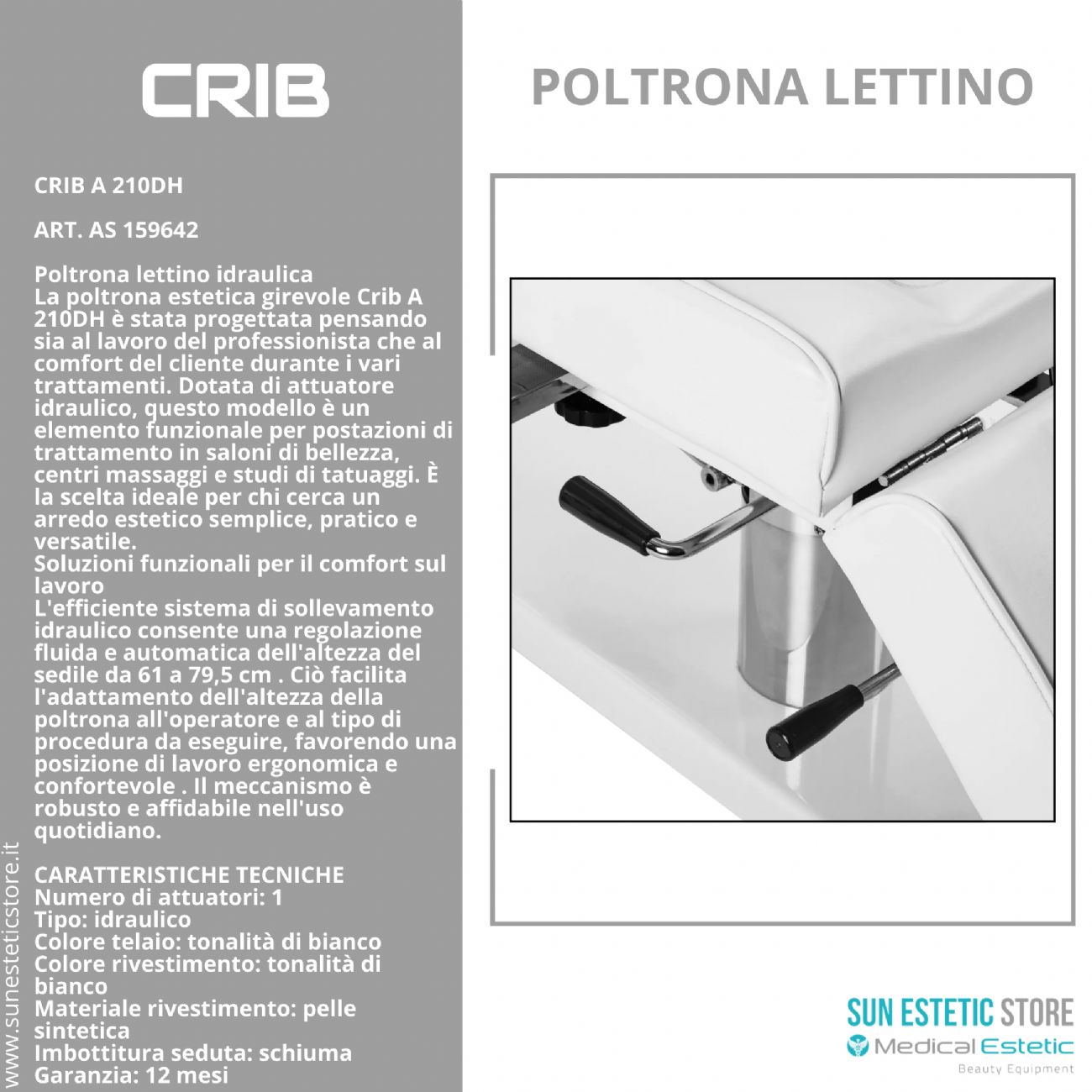 Crib A 210DH poltrona lettino idraulica