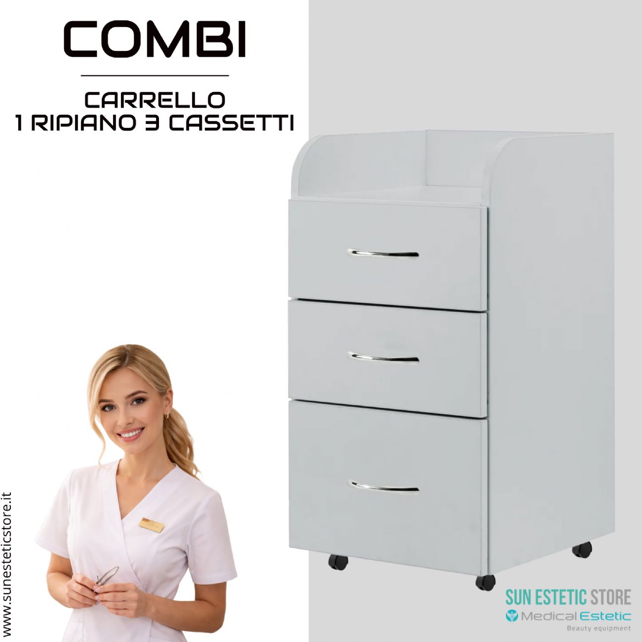Combi carrello 1 ripiano 3 cassetti