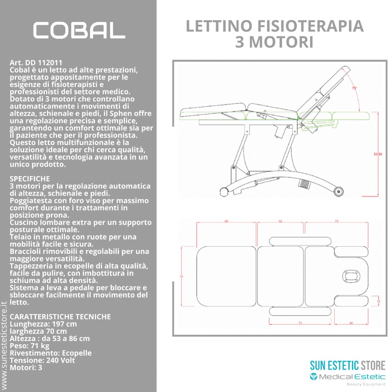 Cobal lettino massaggi fisioterapia 3 motori 2 snodi
