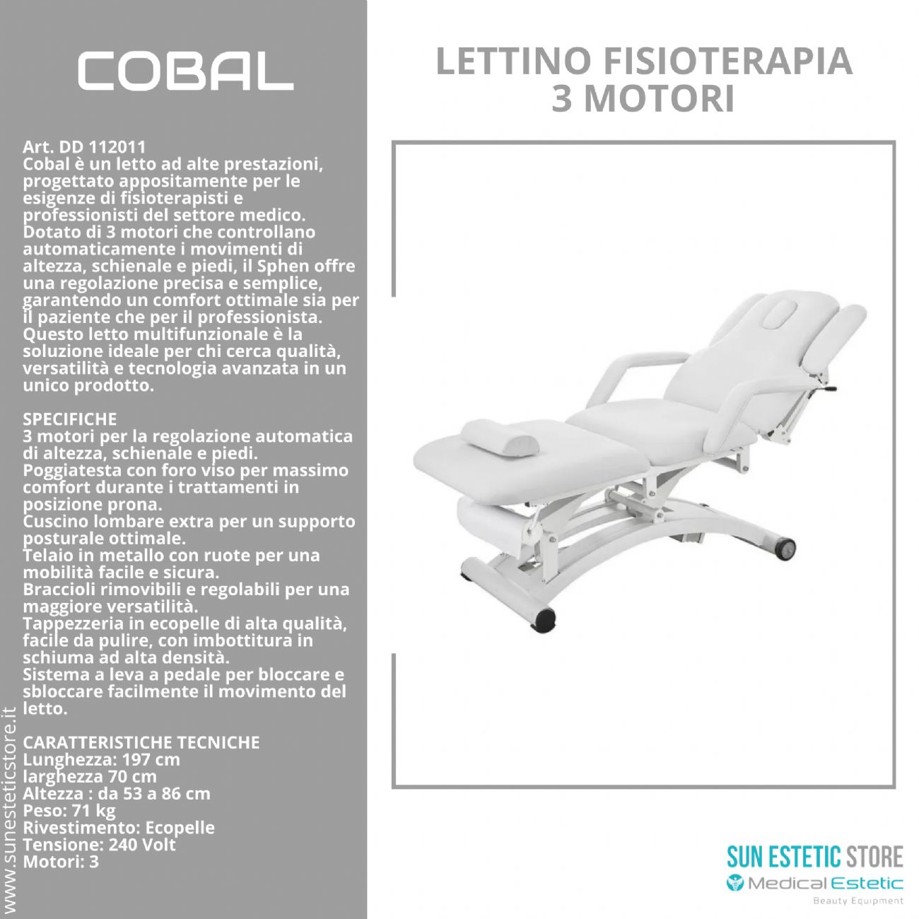 Cobal lettino massaggi fisioterapia 3 motori 2 snodi