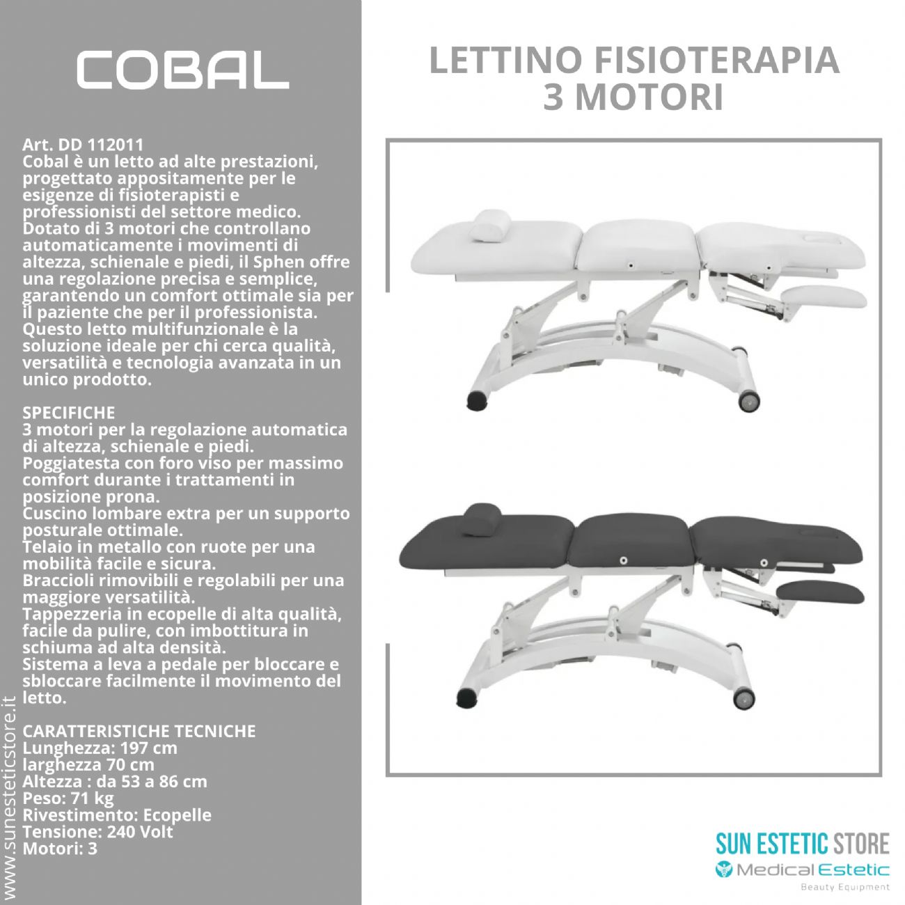 Cobal lettino massaggi fisioterapia 3 motori 2 snodi