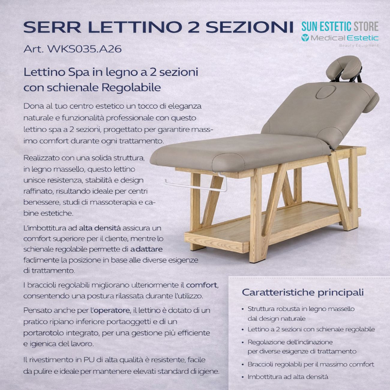 Serr lettino massaggio 2 sezioni in legno